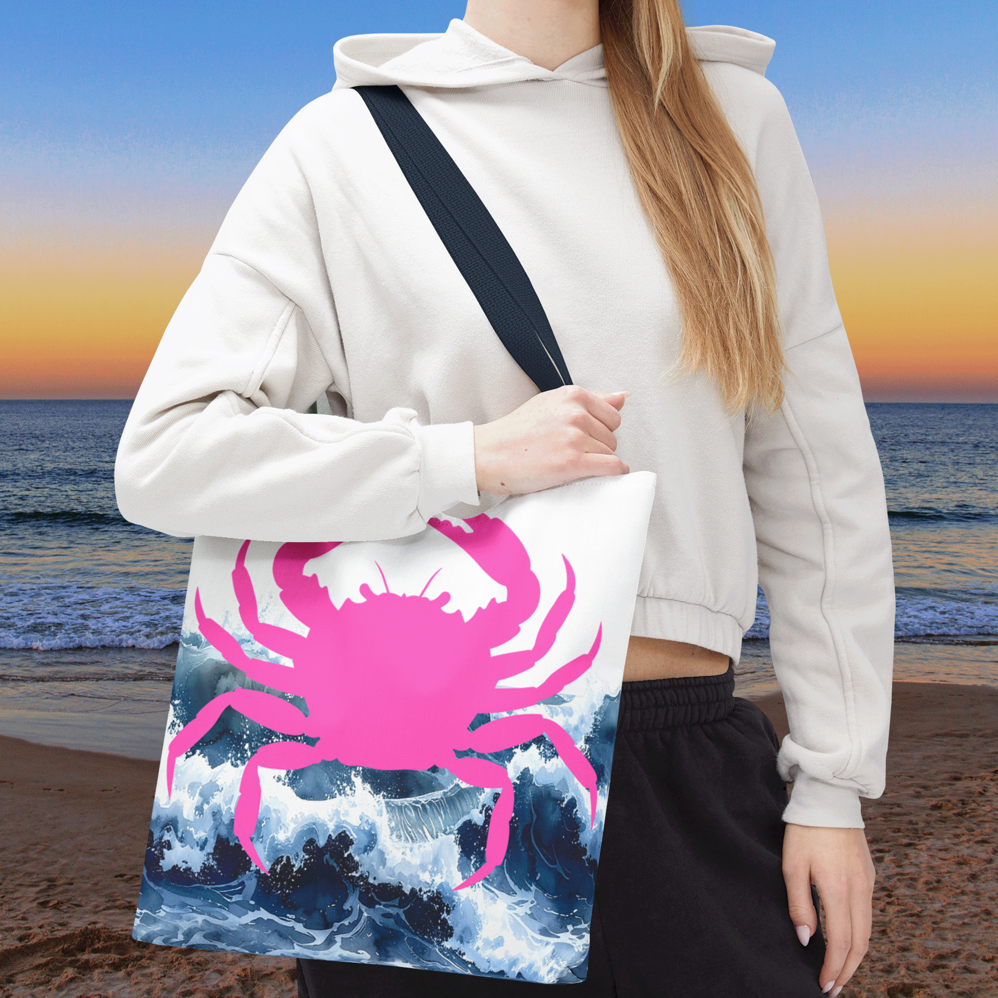 Pink Crab Ocean Tote Bag Beach Tote