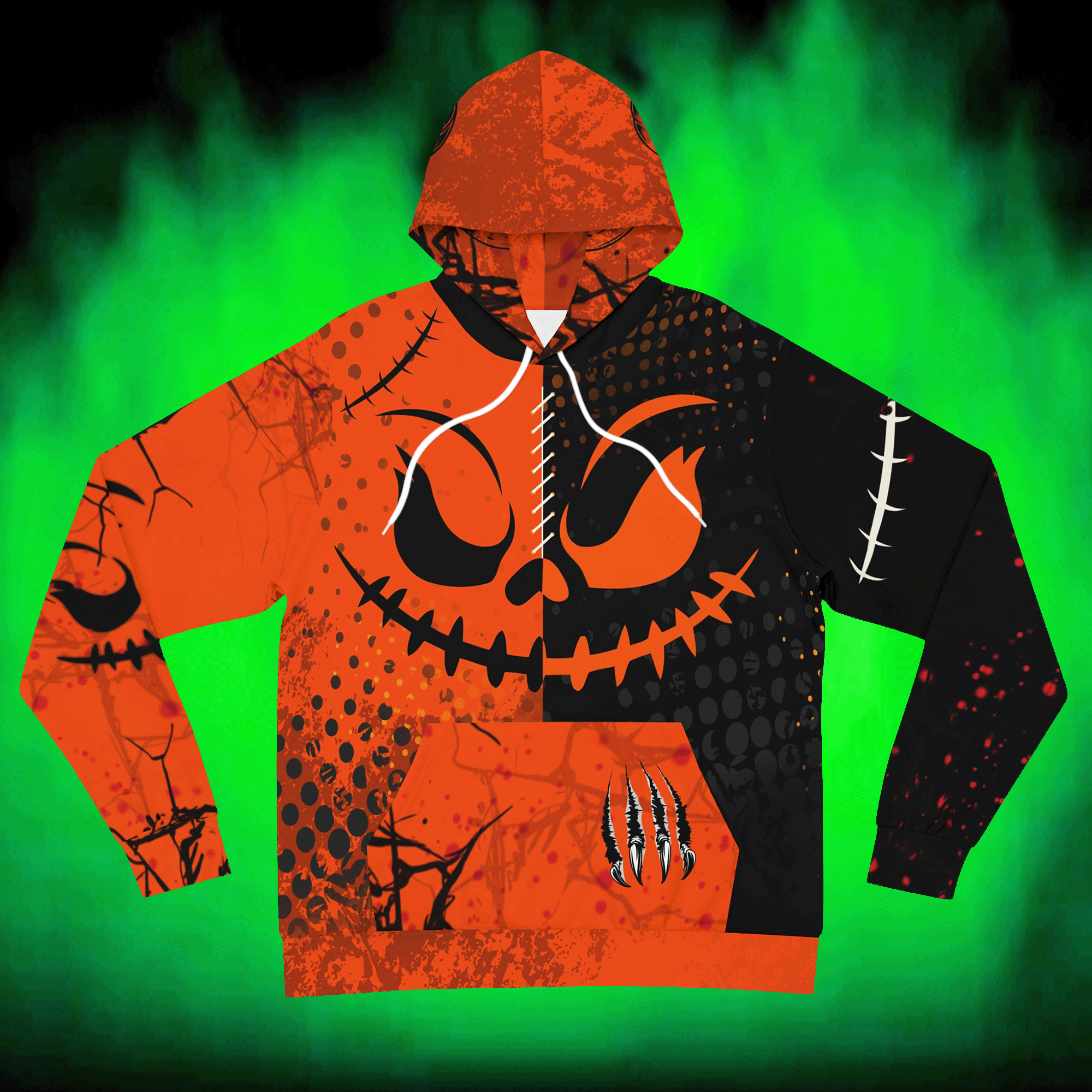 Halloween Pumpkin Faces All Over Print Hoodie