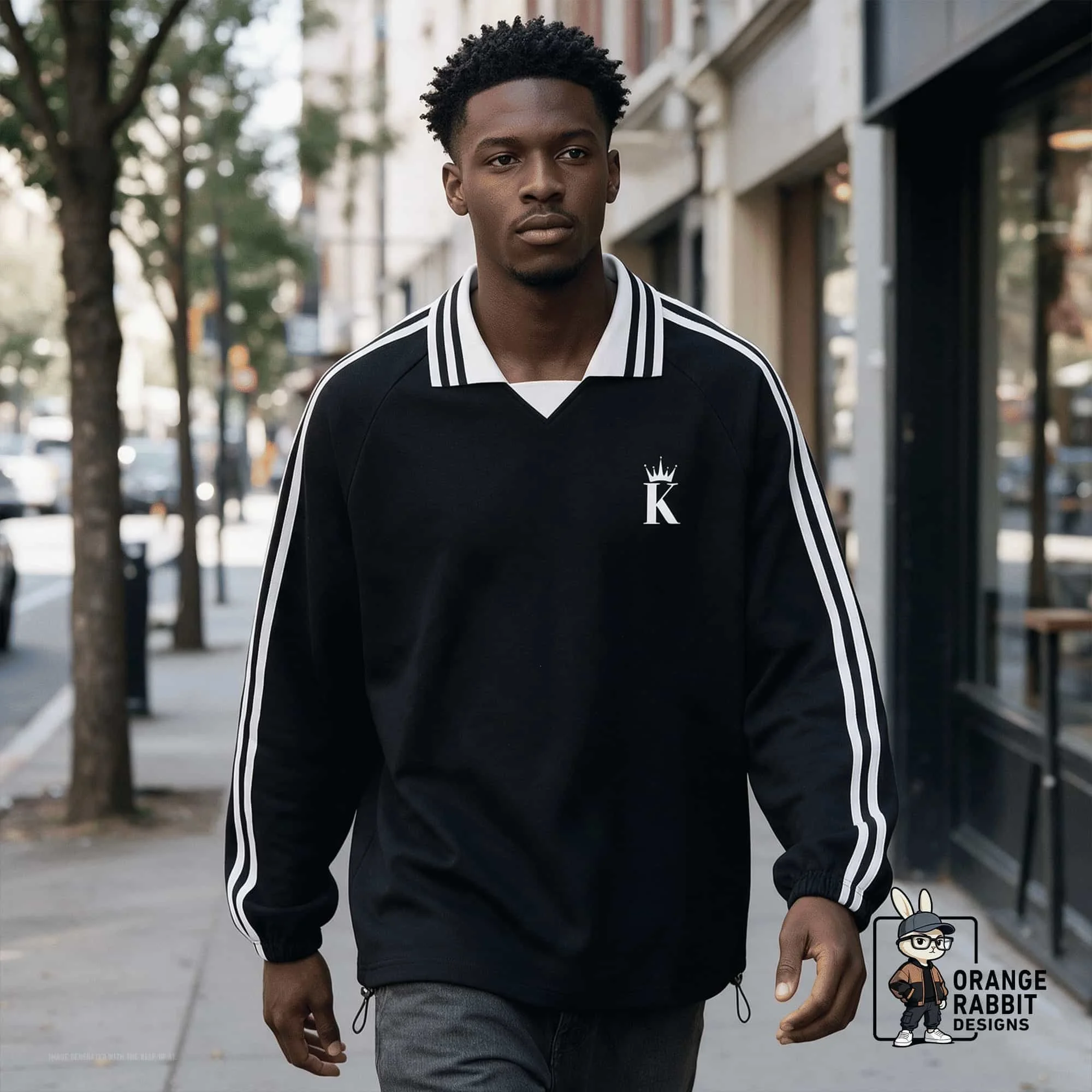 KING Contrast Striped Lapel Collar Sweatshirt