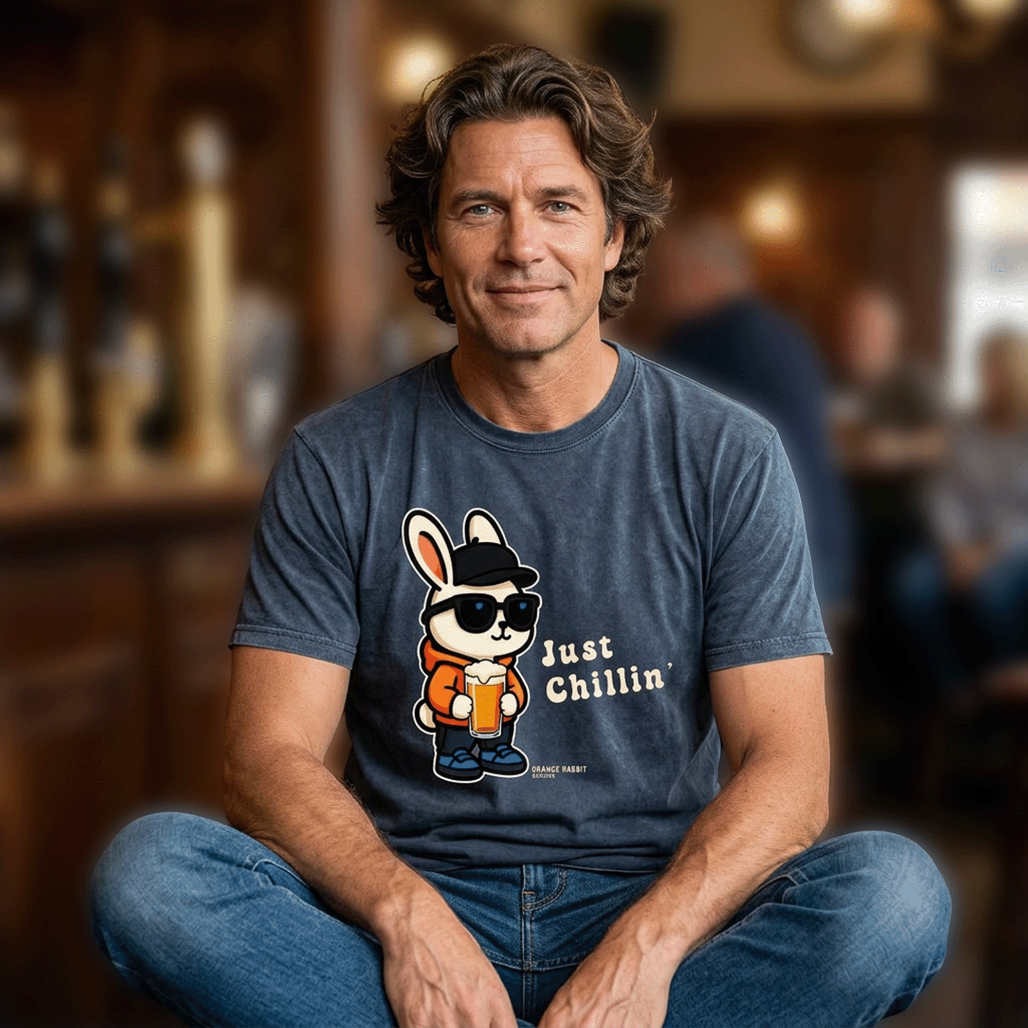 Orange Rabbit Just Chillin Beer Vintage Crewneck Tee