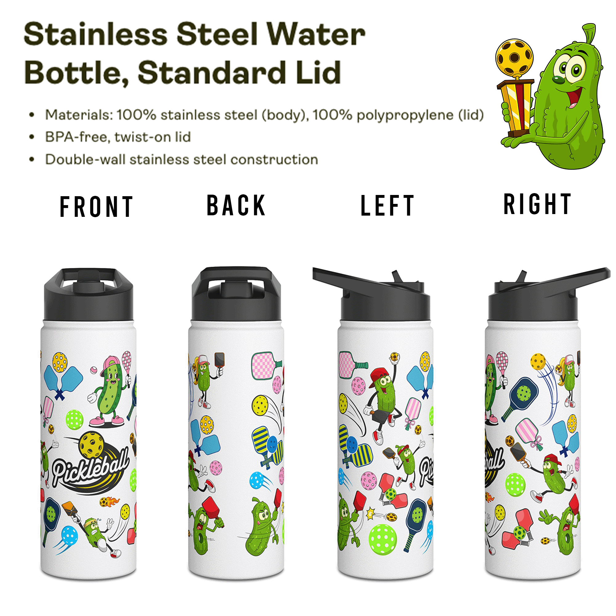 Pickleball Stainless Steel Water Bottle