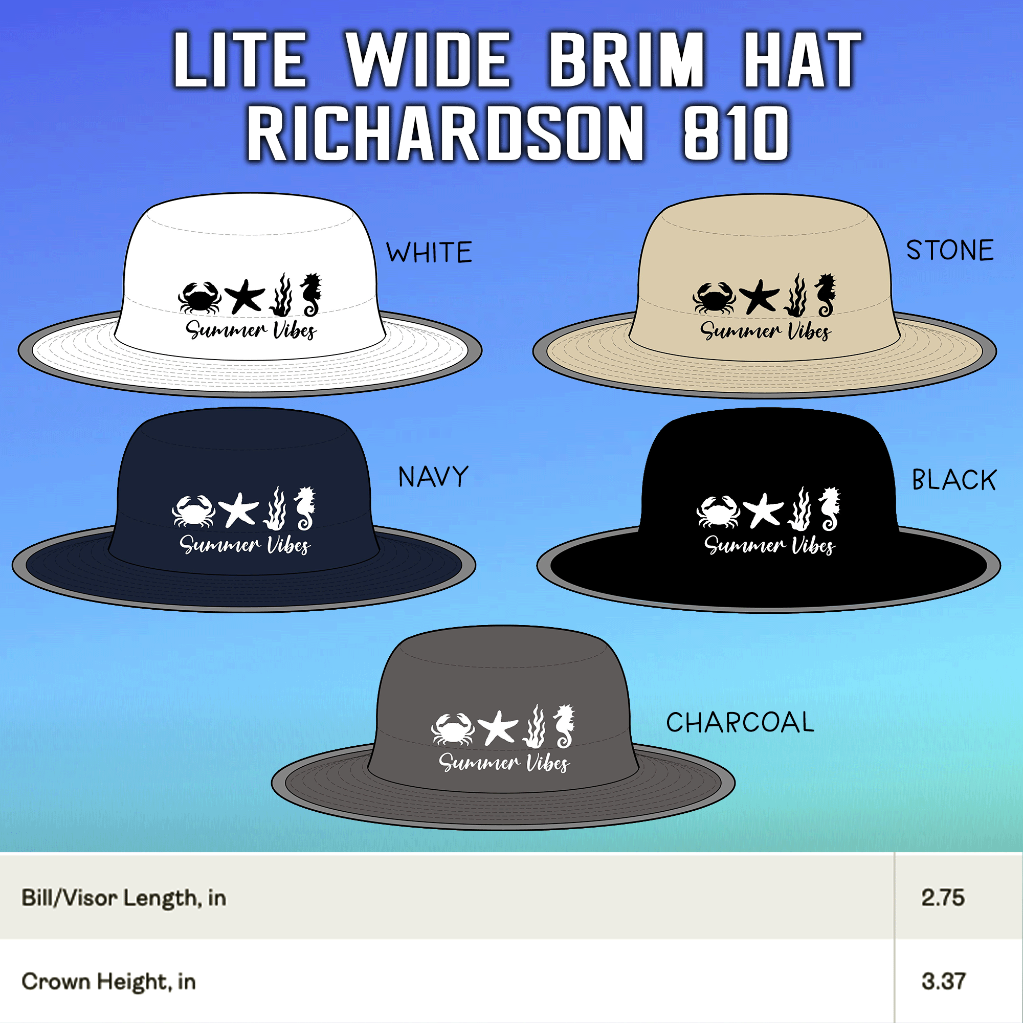 Summer Vibes Wide Brim Moisture-Wicking Sun Hat