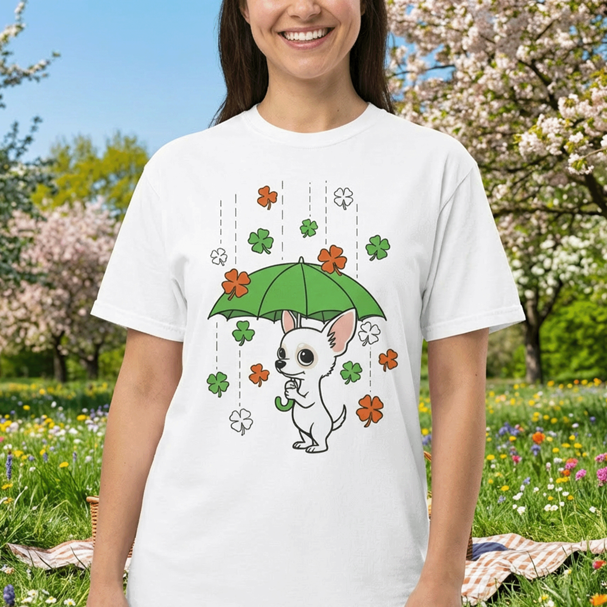 Chihuahua Shamrock Rain T-shirt