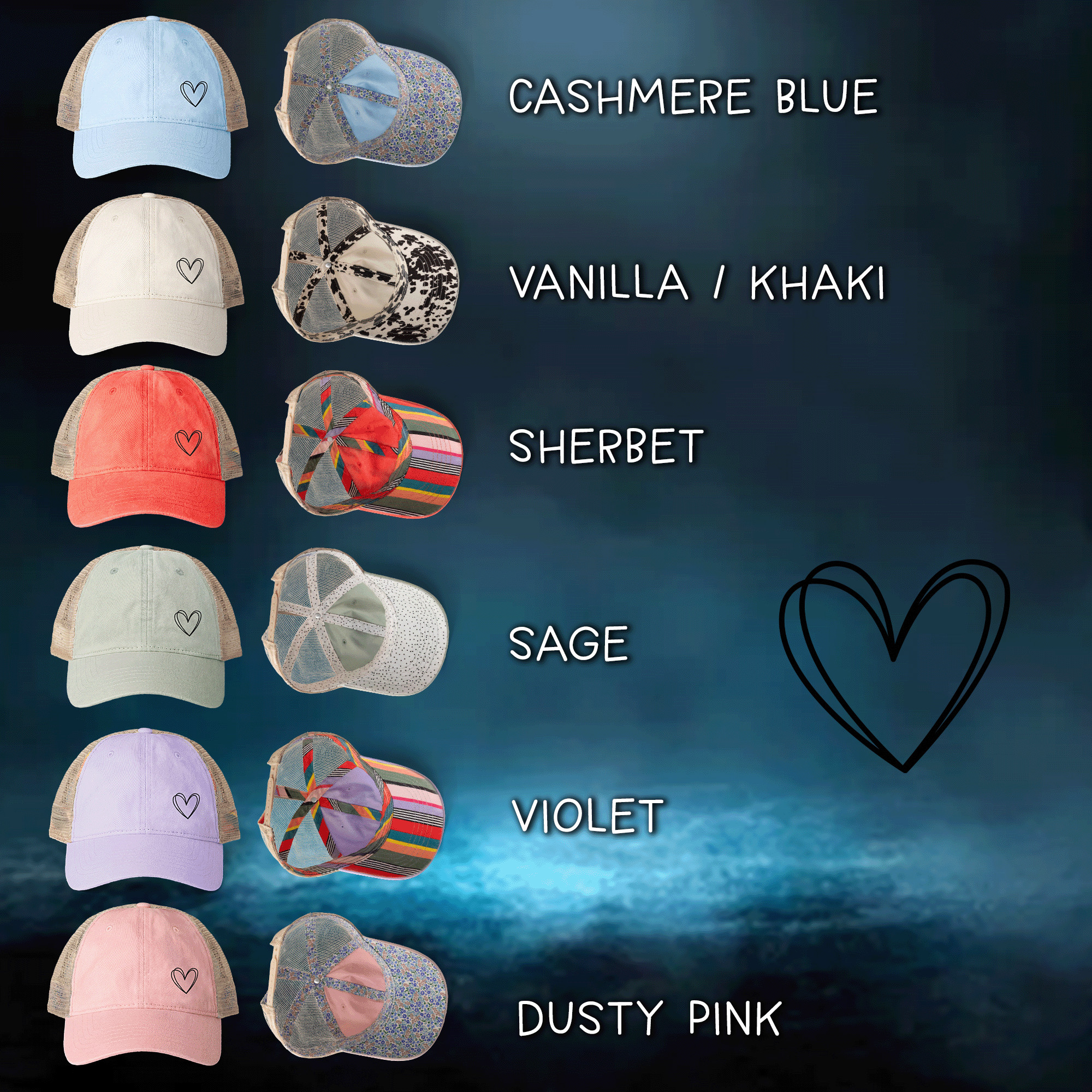 Embroidered Double Hearts Women's TESS Cap