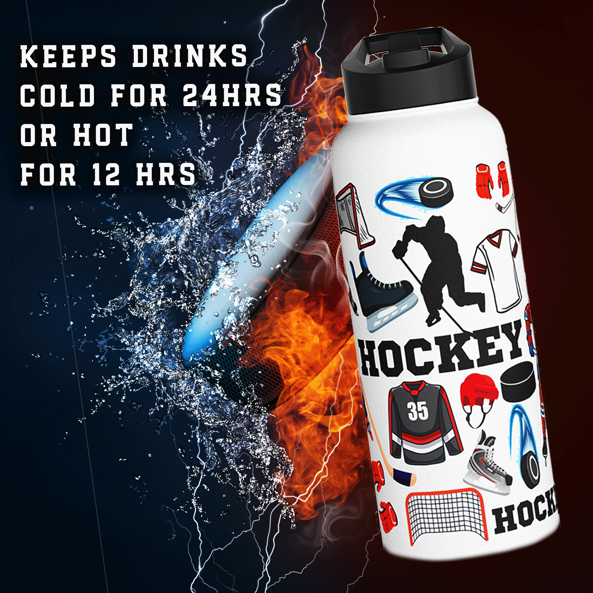 Hockey Stainless Steel 32oz Water Bottle