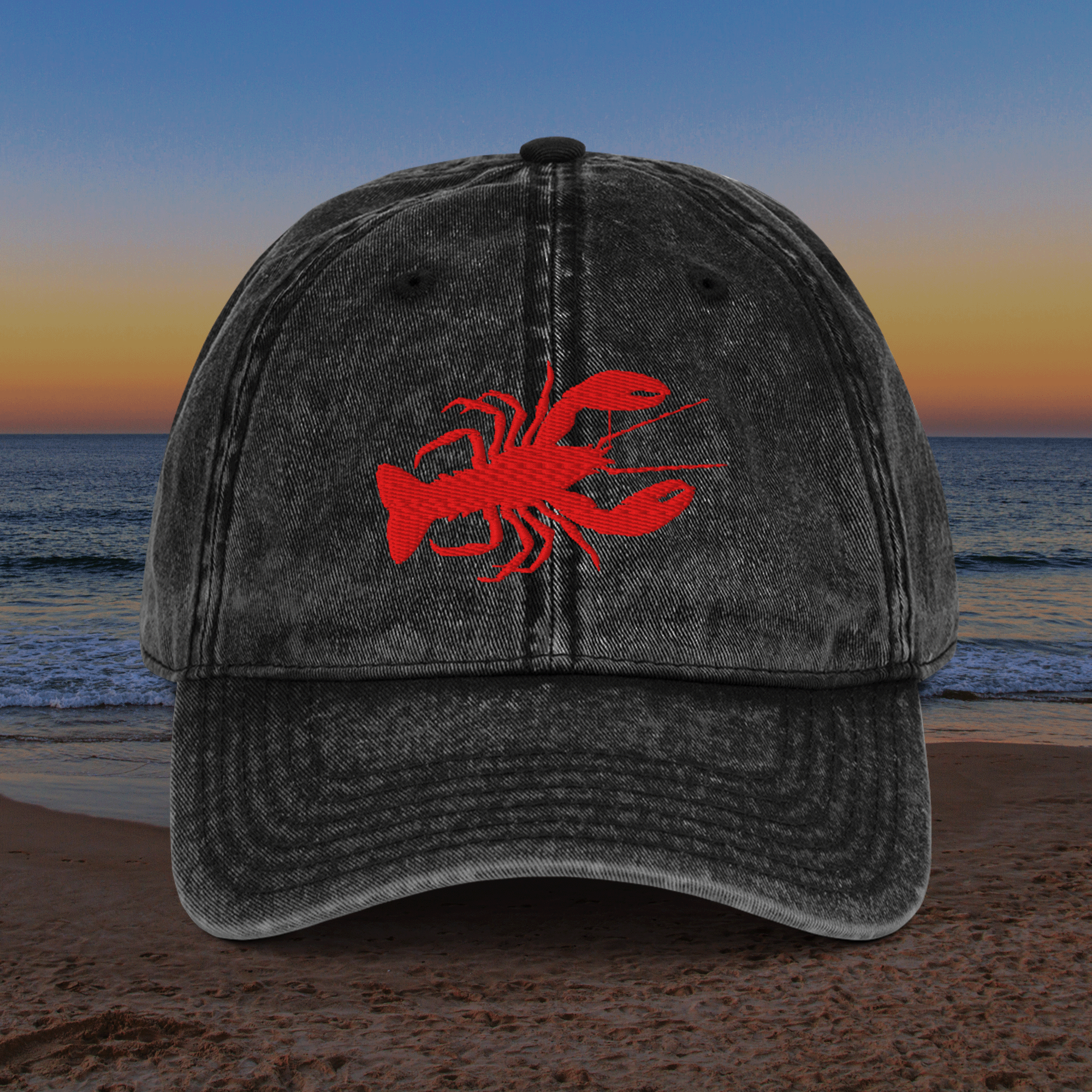 Embroidered Red Lobster Vintage Cotton Twill Cap