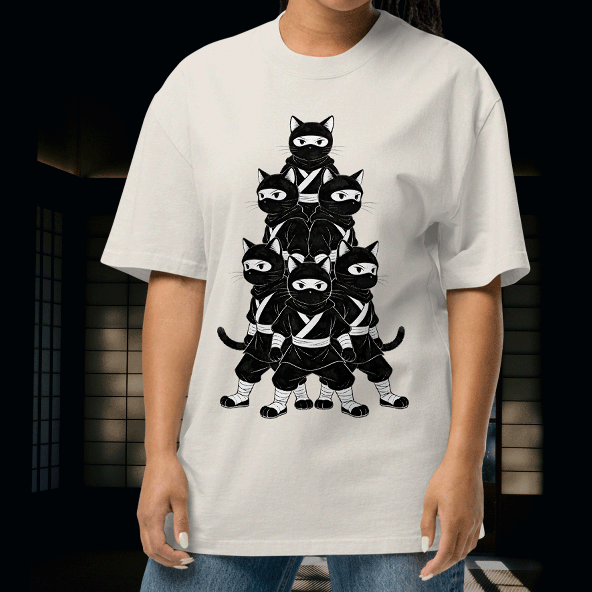 NINJA Cats Oversized Faded T-Shirt