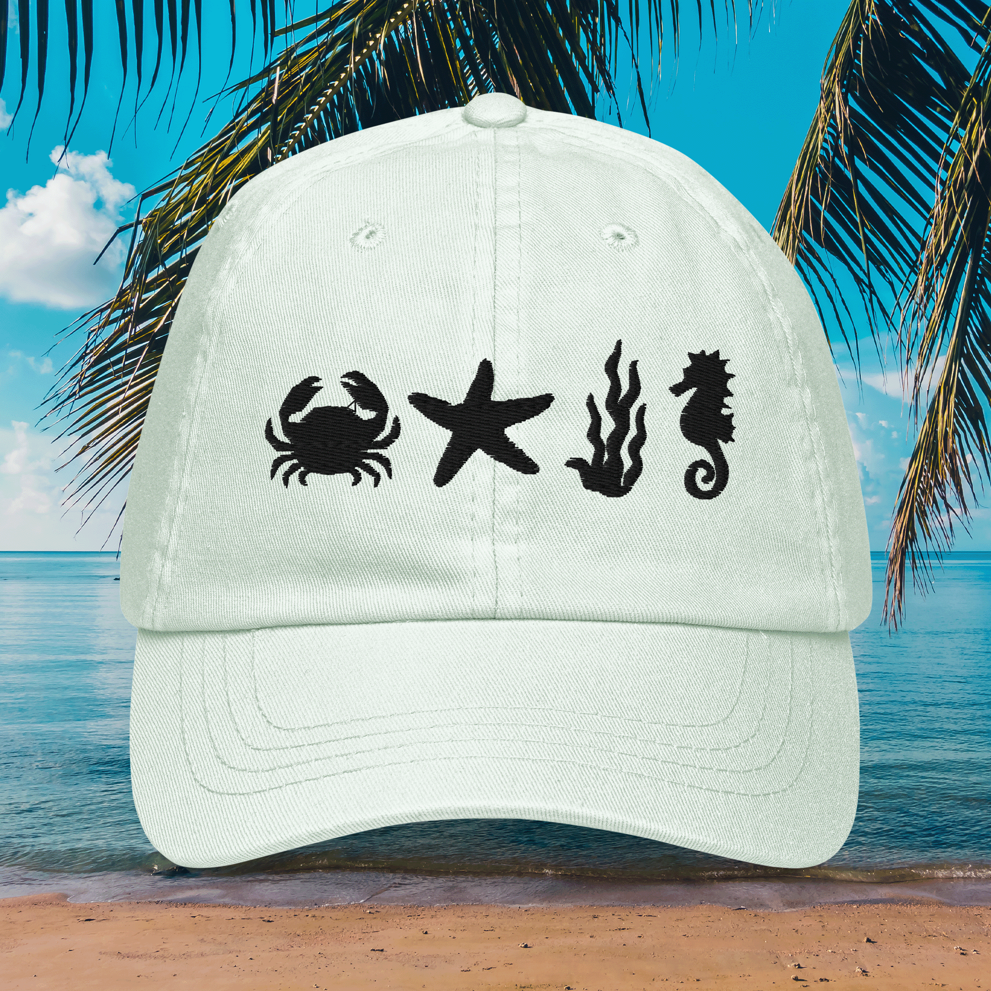 Embroidered Beach Inspired Pastel Summer Cap