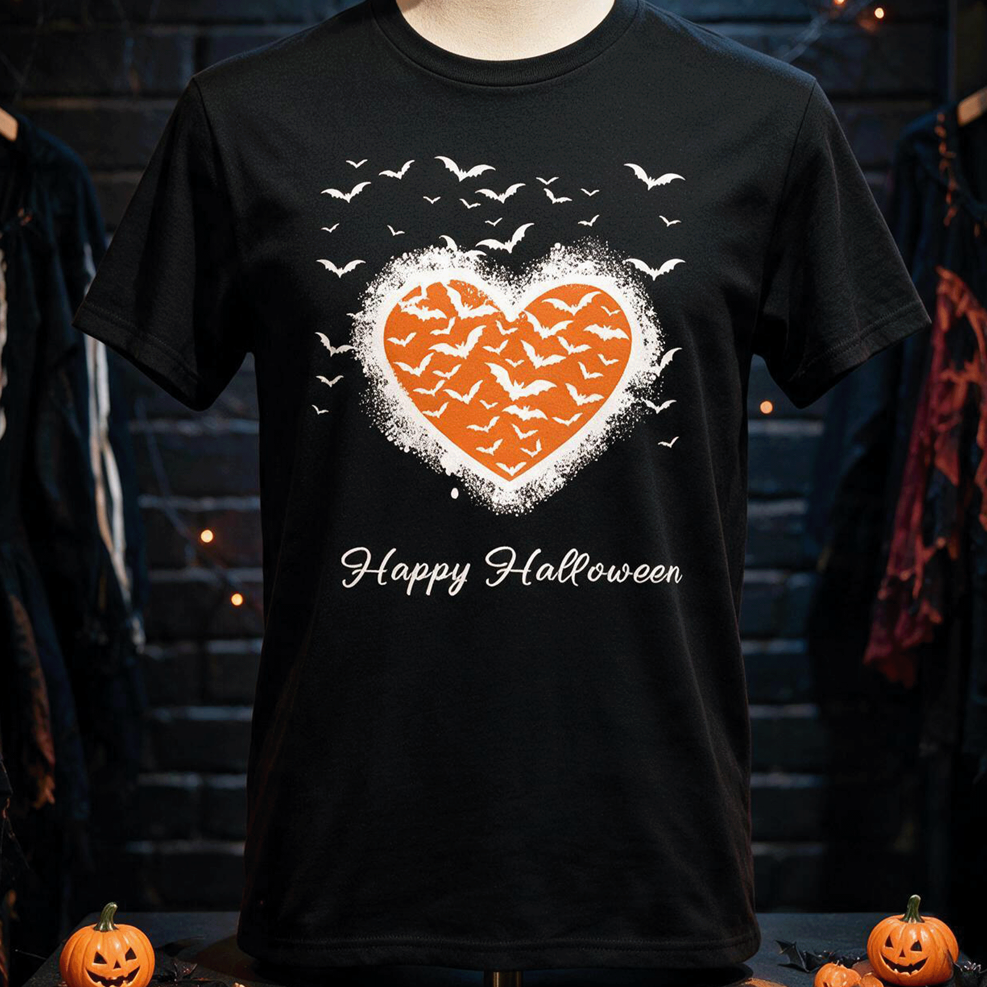Halloween Bat Graffiti Heart Recycled Cotton T‑Shirt