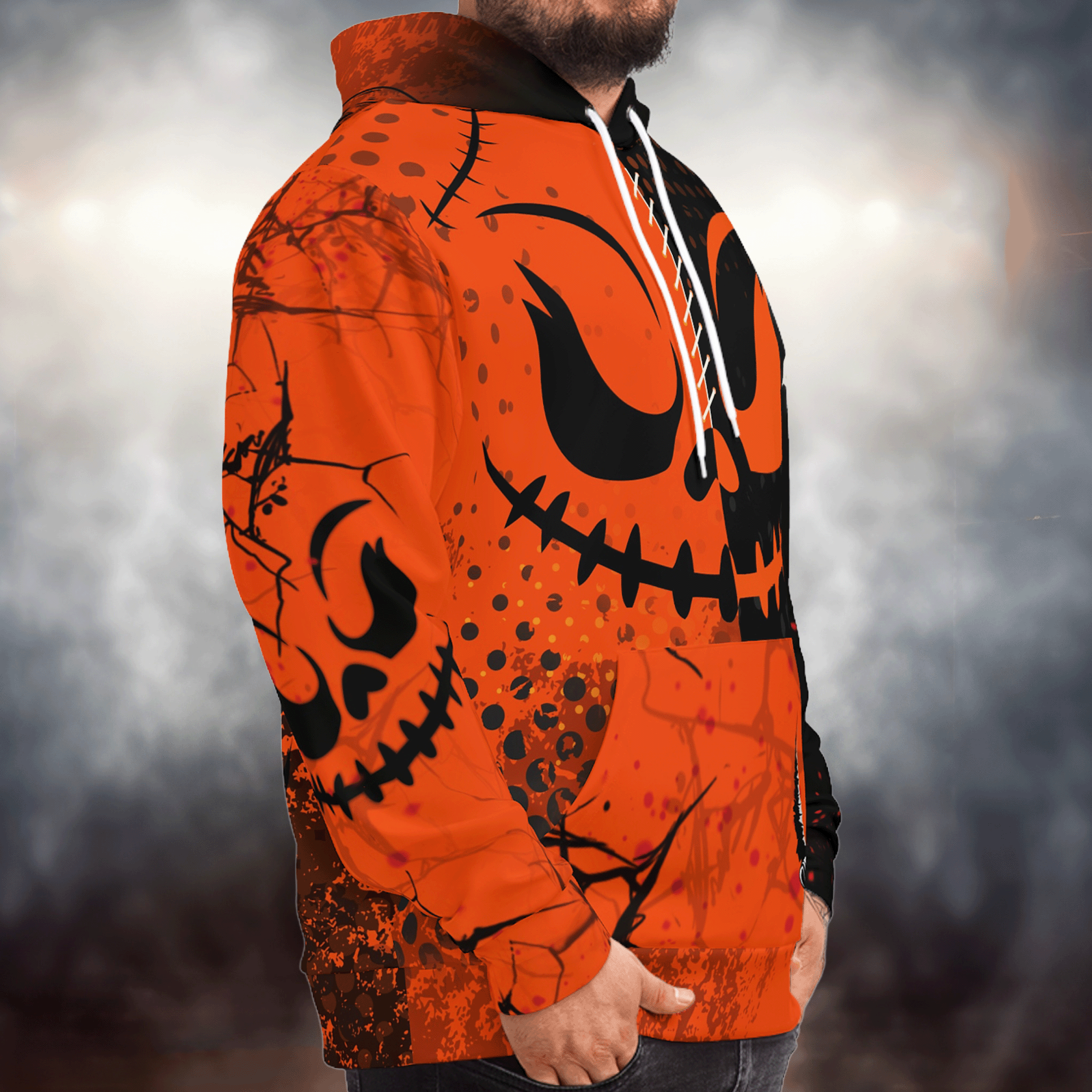 Halloween Pumpkin Faces All Over Print Hoodie