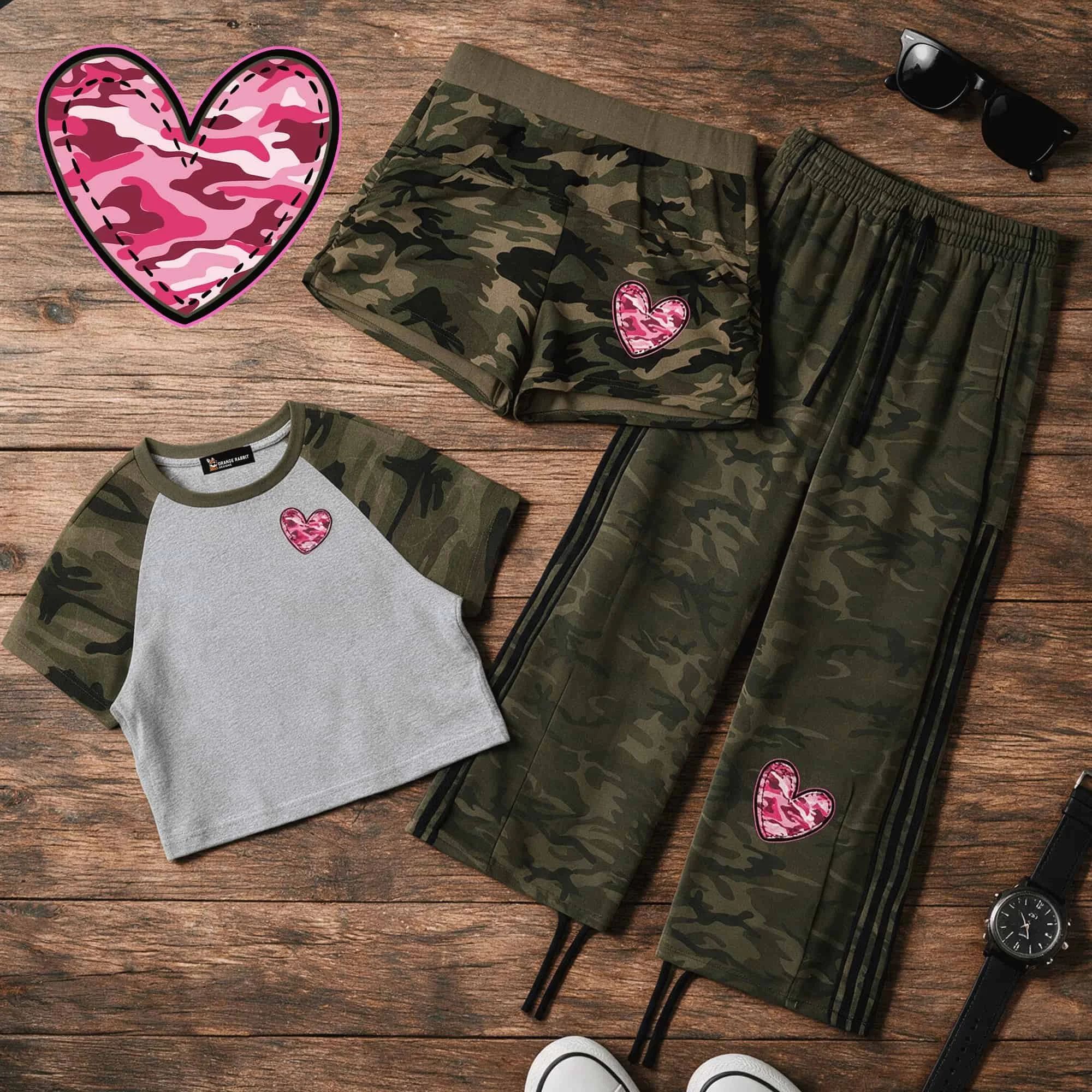 Women's Camo Heart Streetwear Set