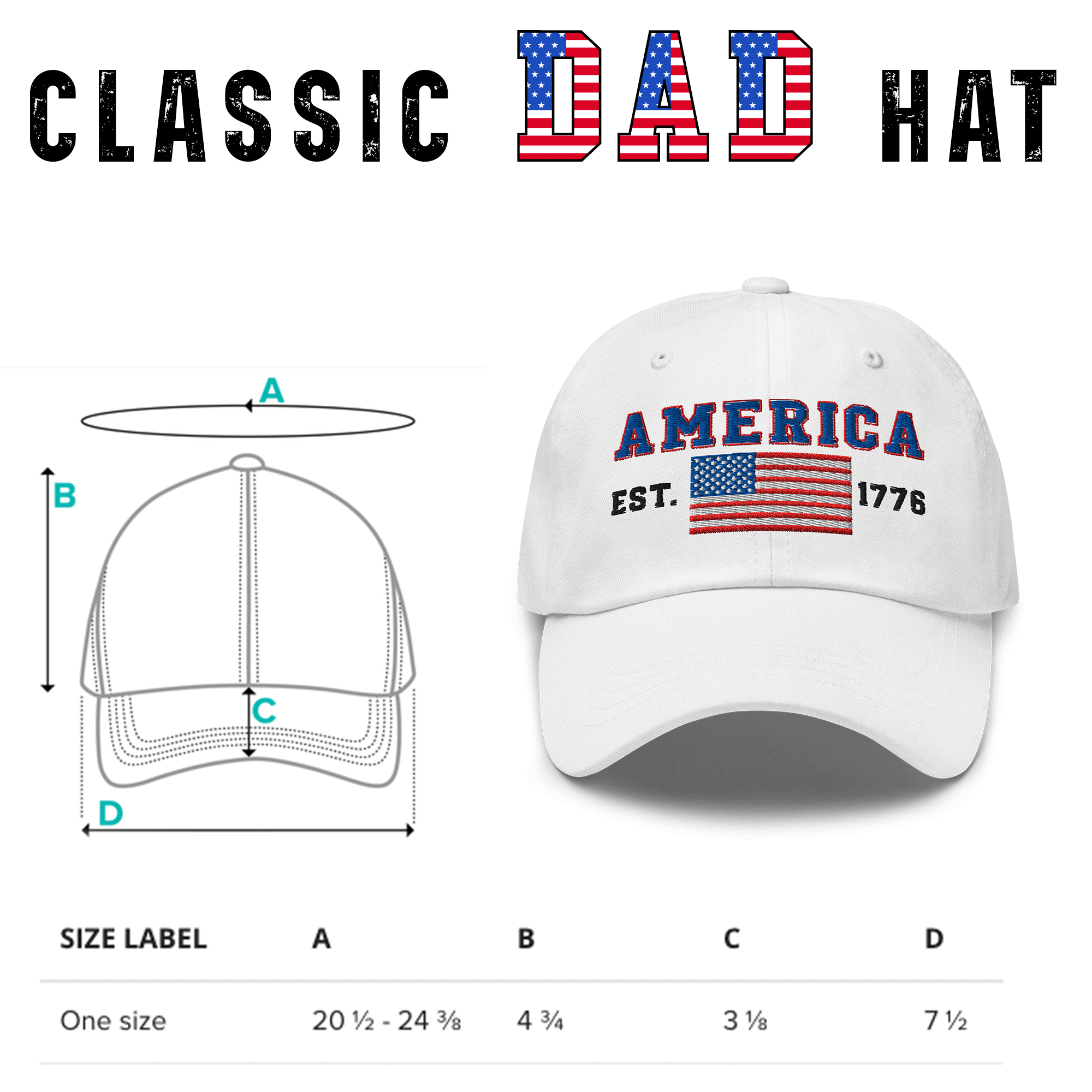 Embroidered AMERICA 1776 Classic Dad Hat