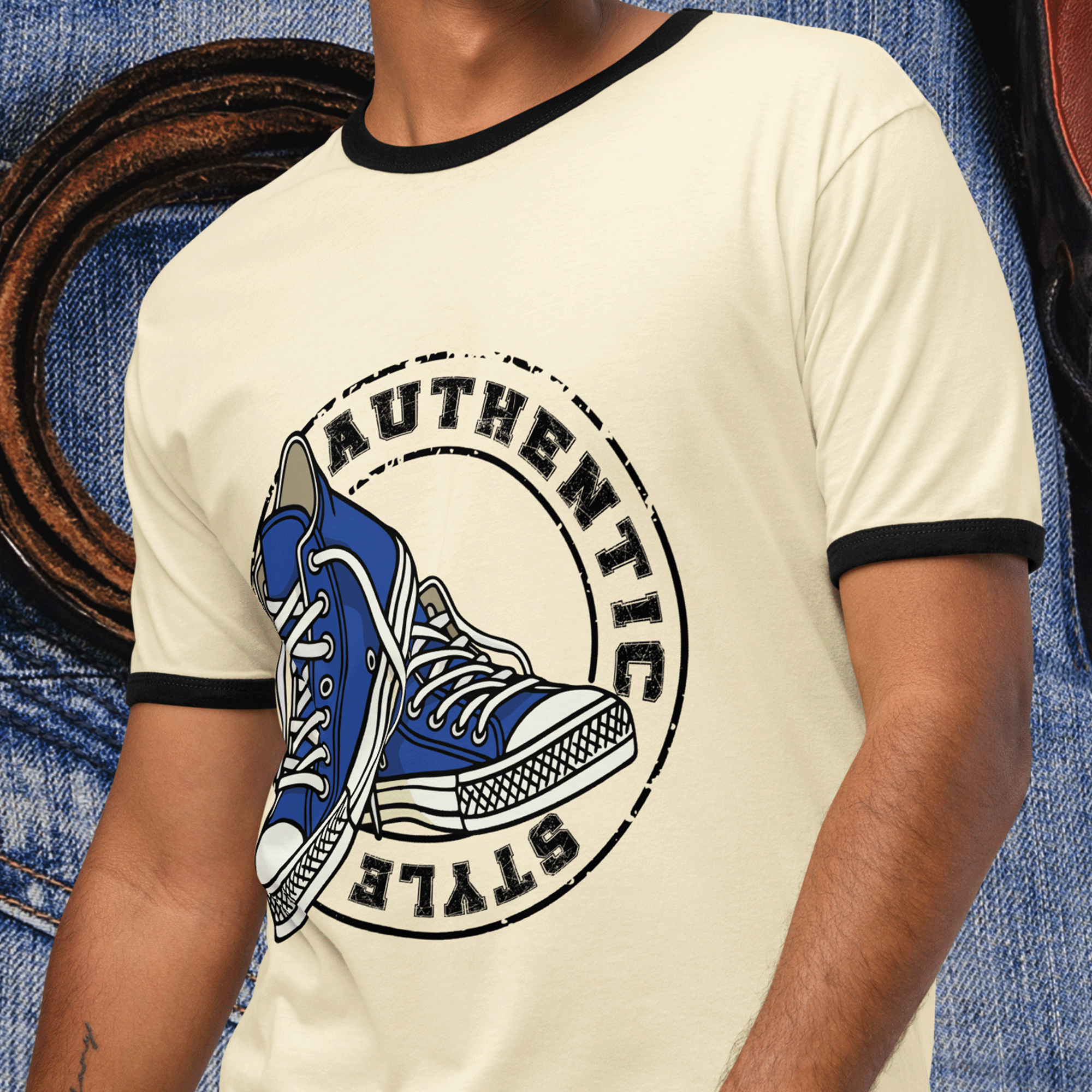 Authentic Style Blue Sneakers Ringer T-shirt