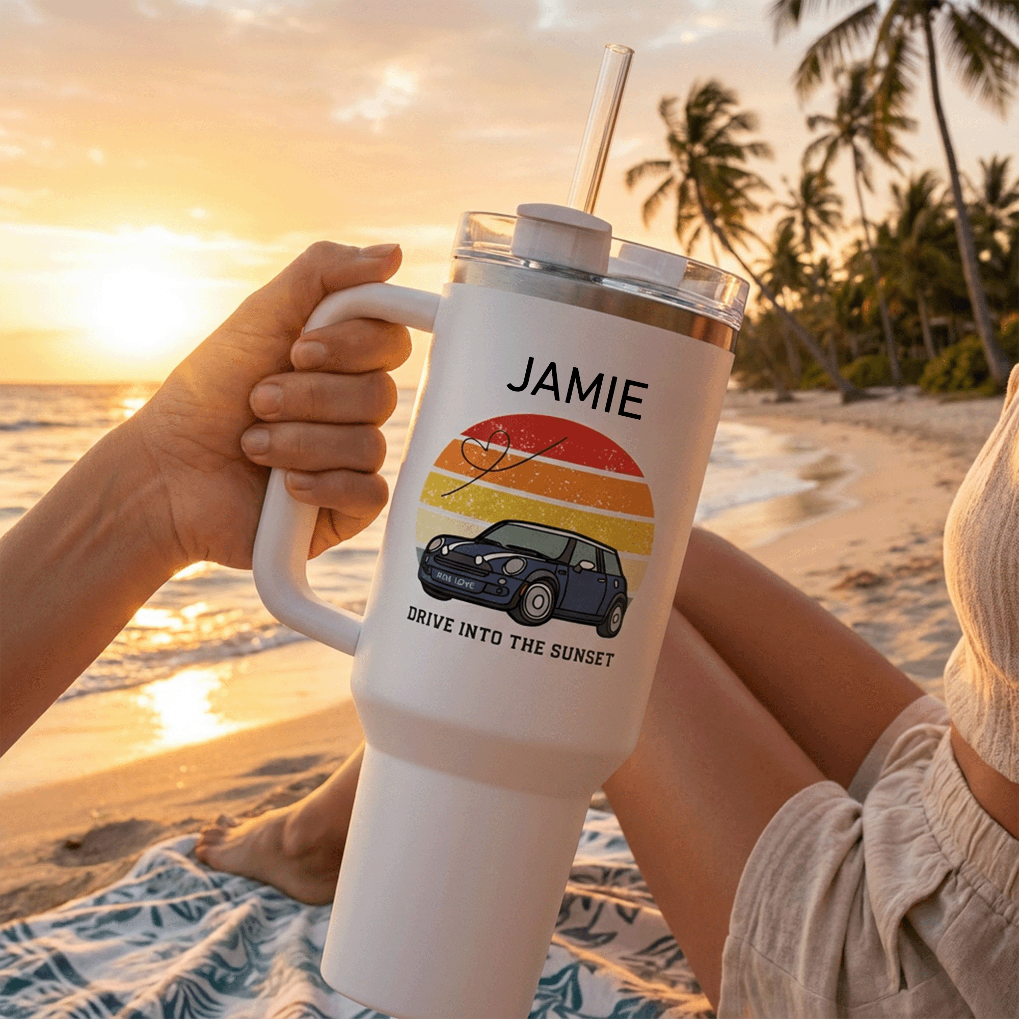 Personalized Mini Drive Into the Sunset Insulated 40oz Travel Mug