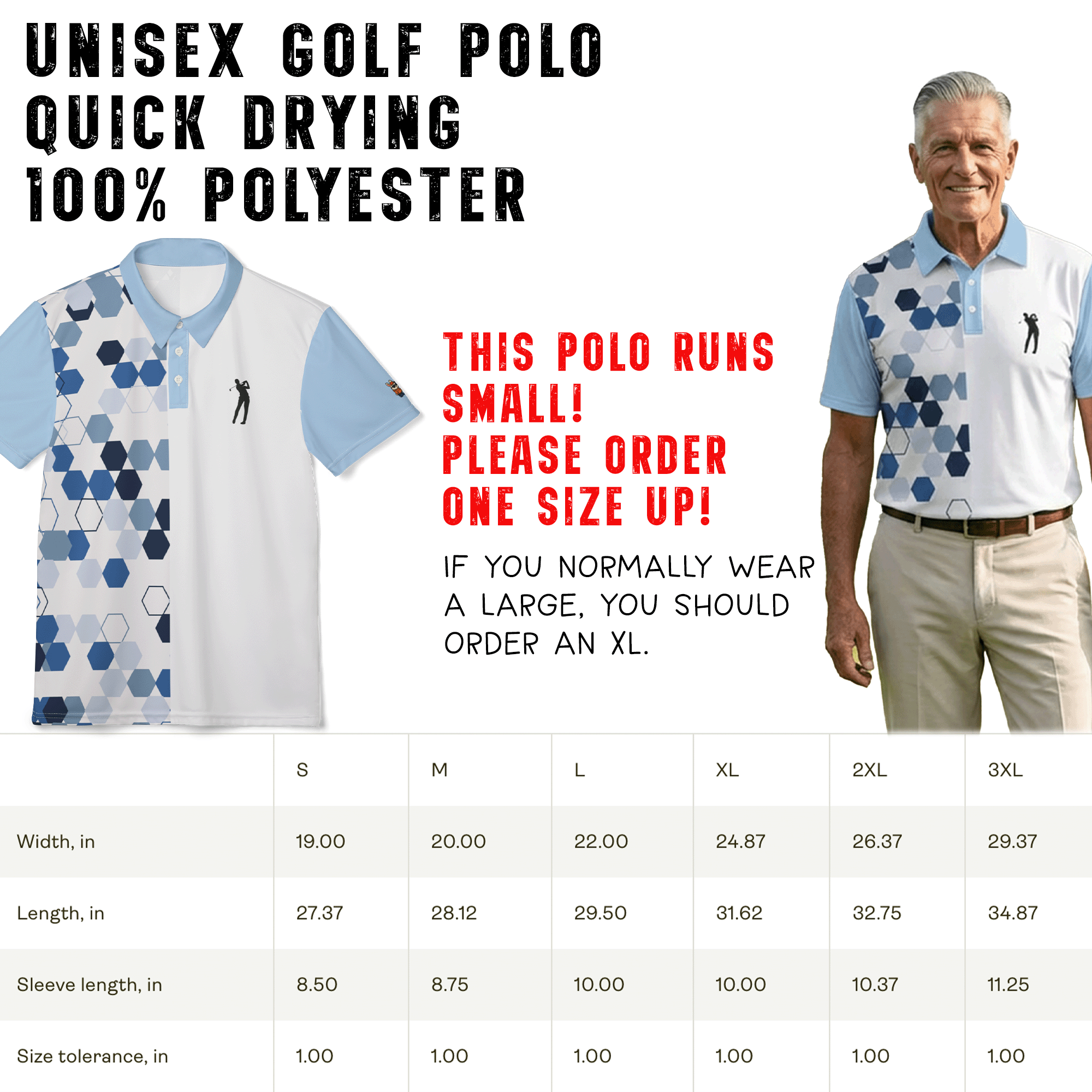 Blue Hexagon Pattern Golf Polo Shirt