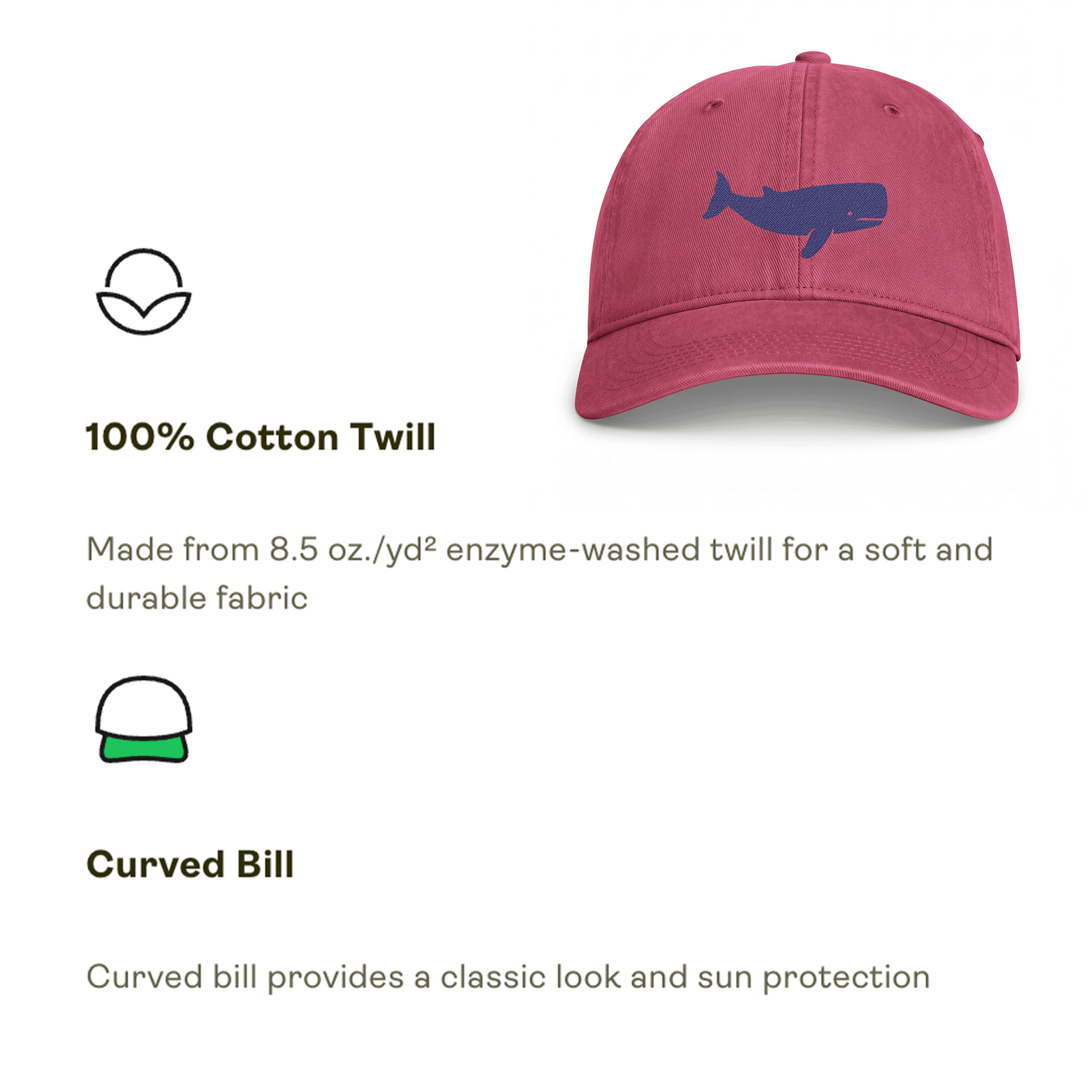 Embroidered Blue Whale Coastal Washed Cap