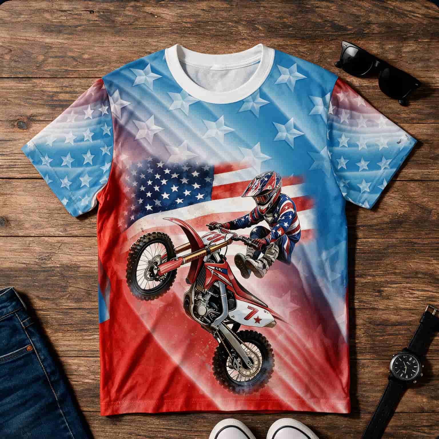 Motocross Patriotic All Over Print Tee