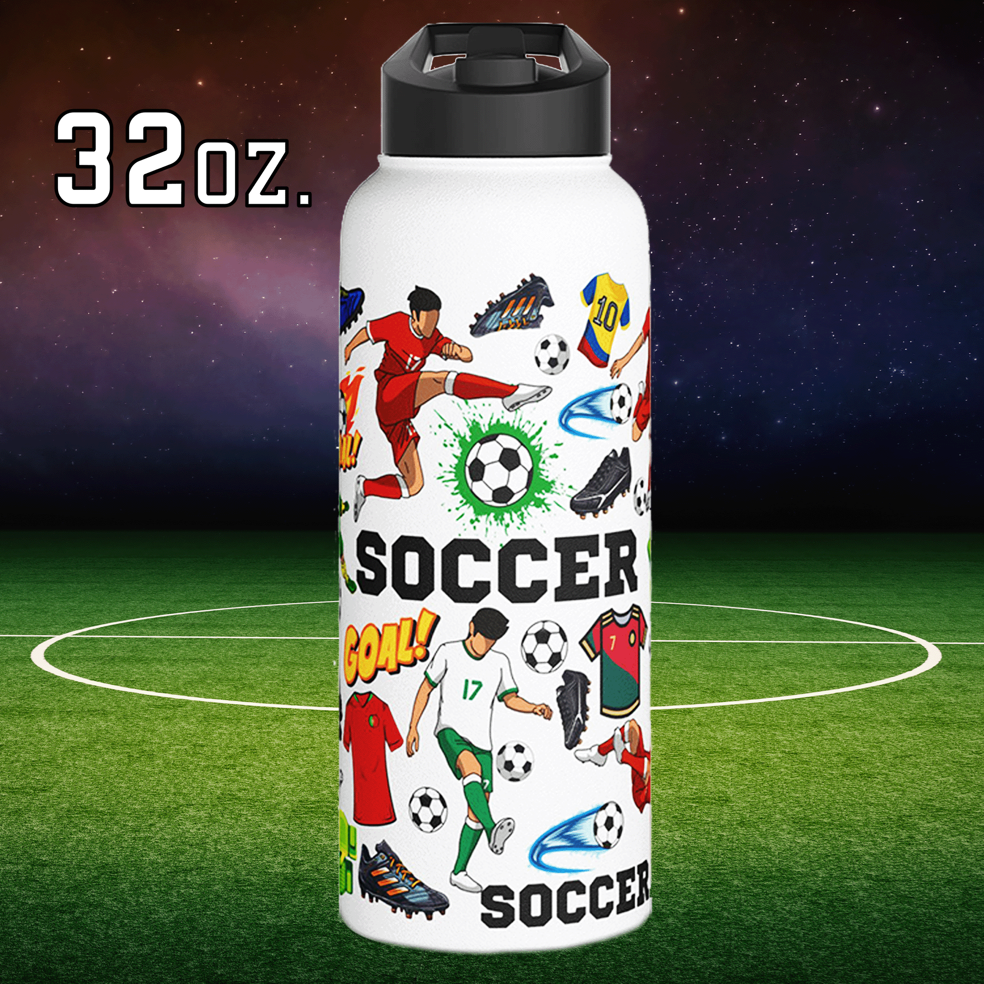 Soccer Stainless Steel 32 oz Water Bottle