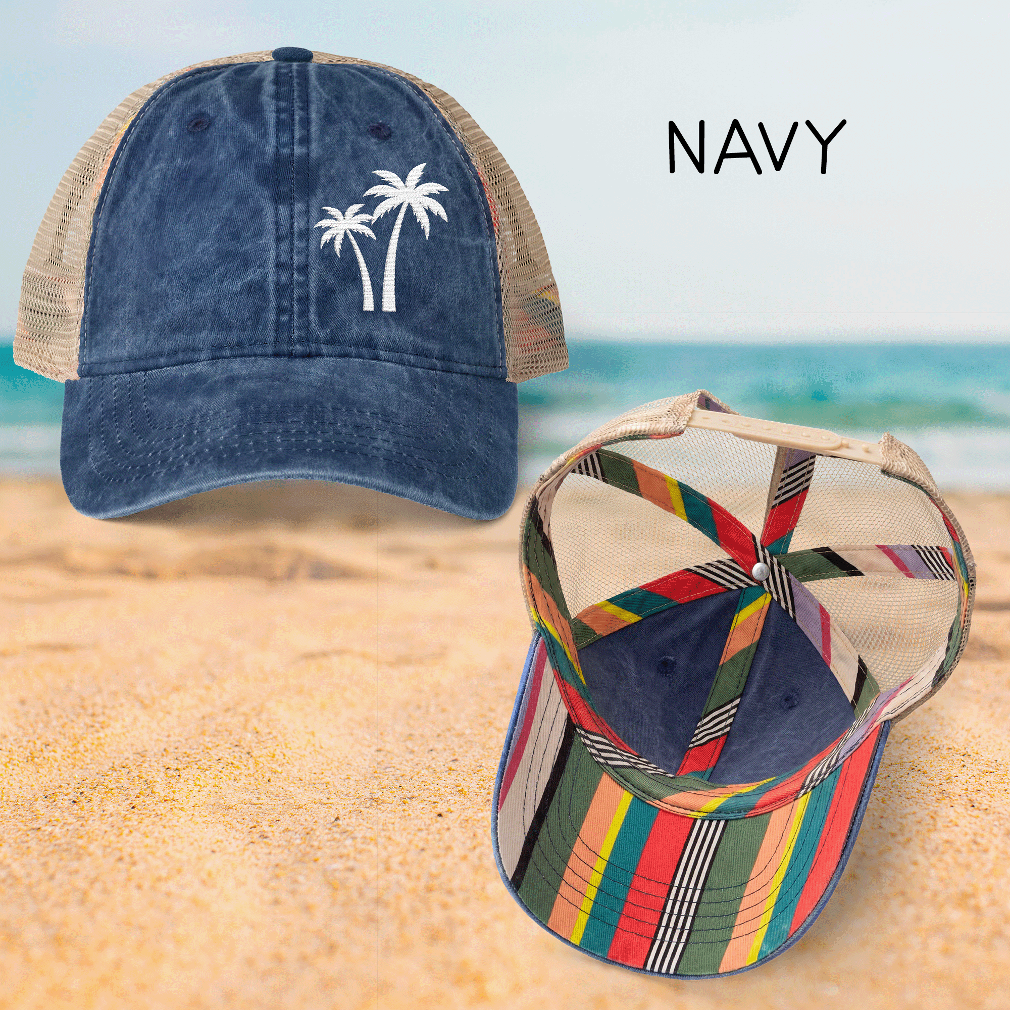 Embroidered White Palm Trees TESS Cap