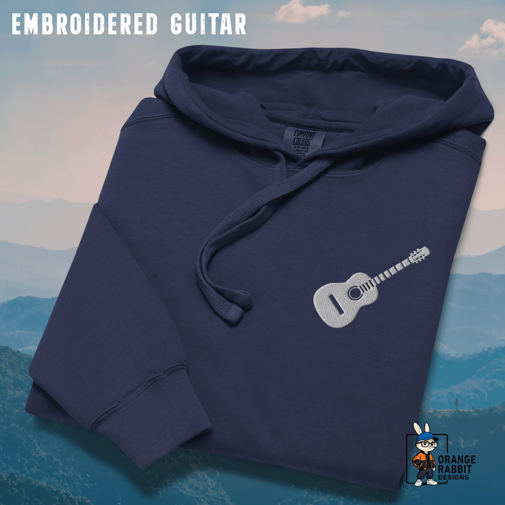 Embroidered Guitar Unisex Garment-Dyed Hoodie