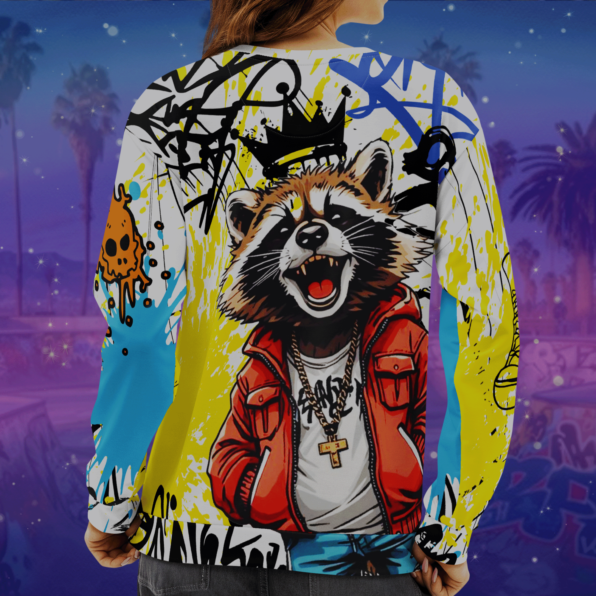 Graffiti Raccoon Cotton Sweatshirt