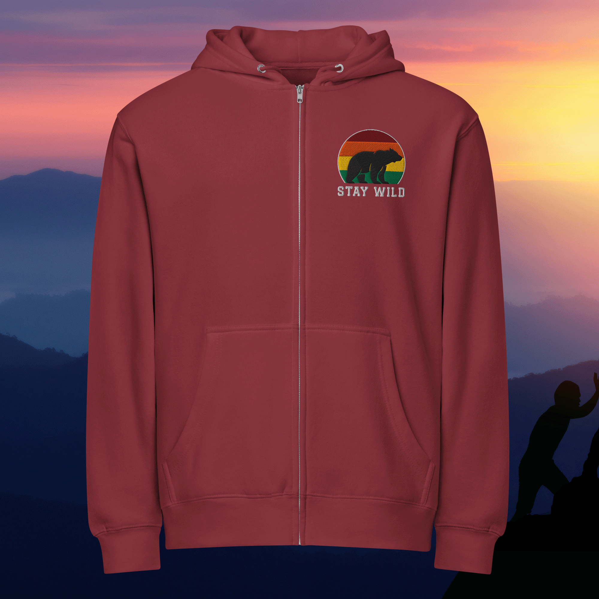 Embroidered Stay Wild Bear Full Zip Hoodie