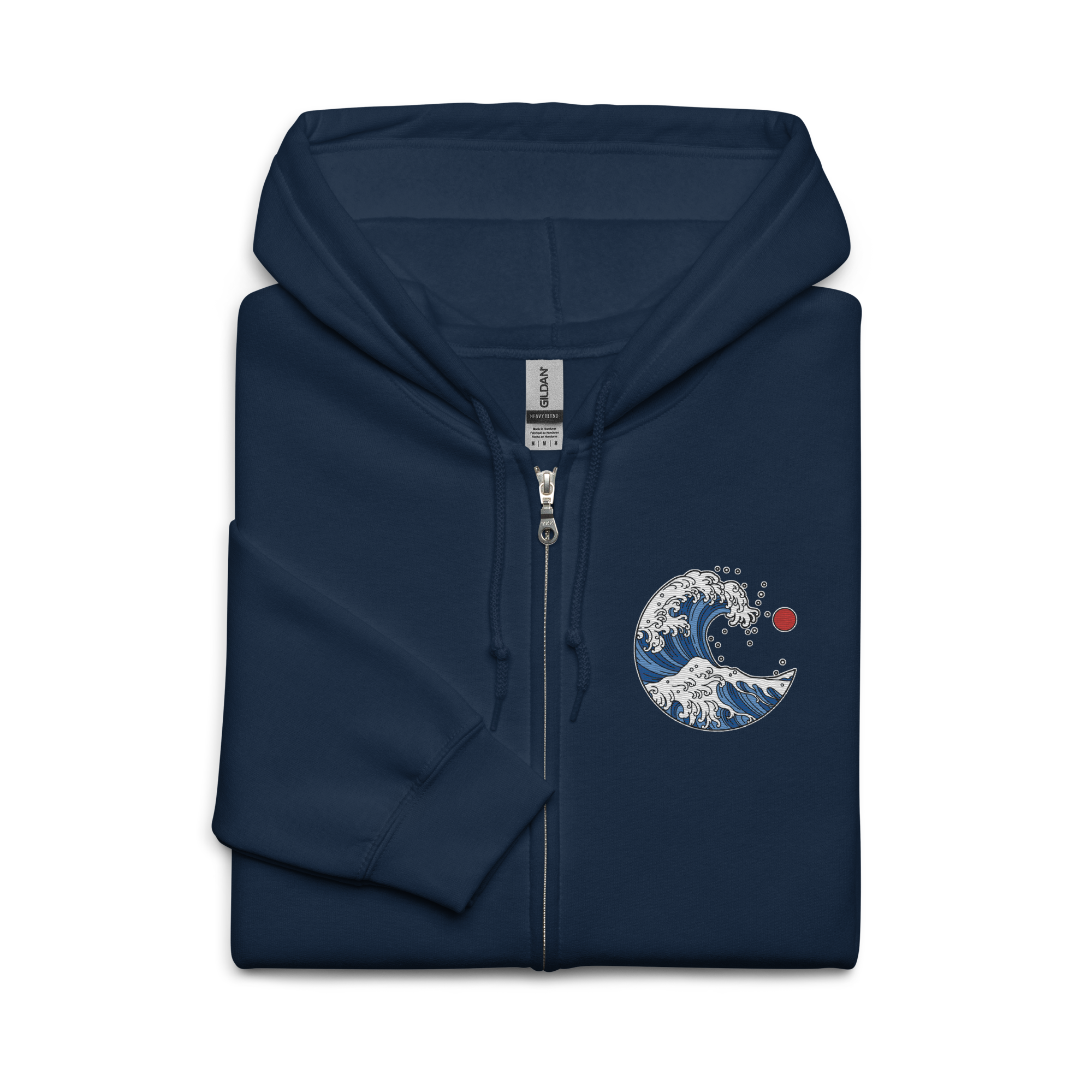 Japanese-Style Ocean Wave Zip Up Hoodie