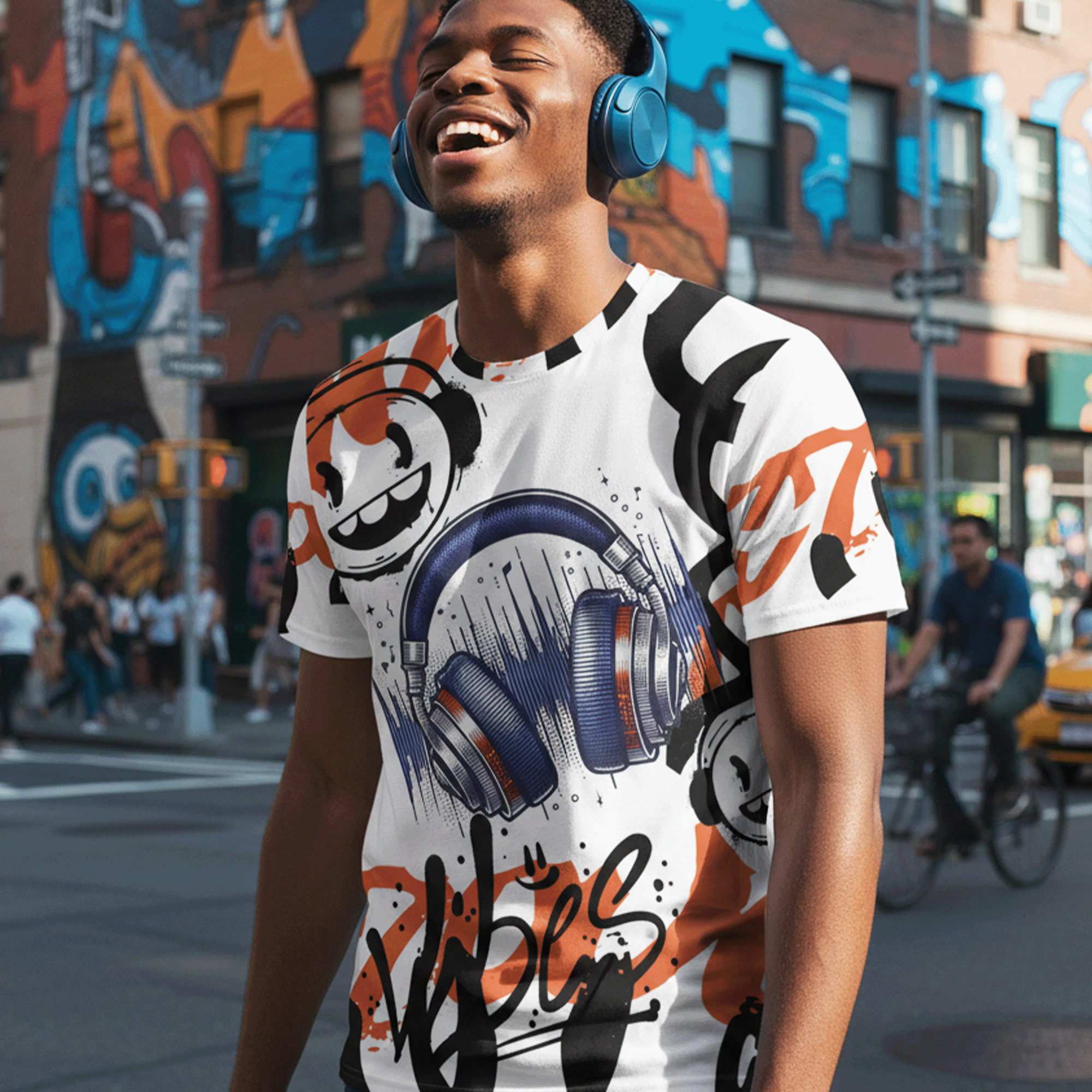 Headphones Good Vibes Graffiti Style Men’s T-shirt