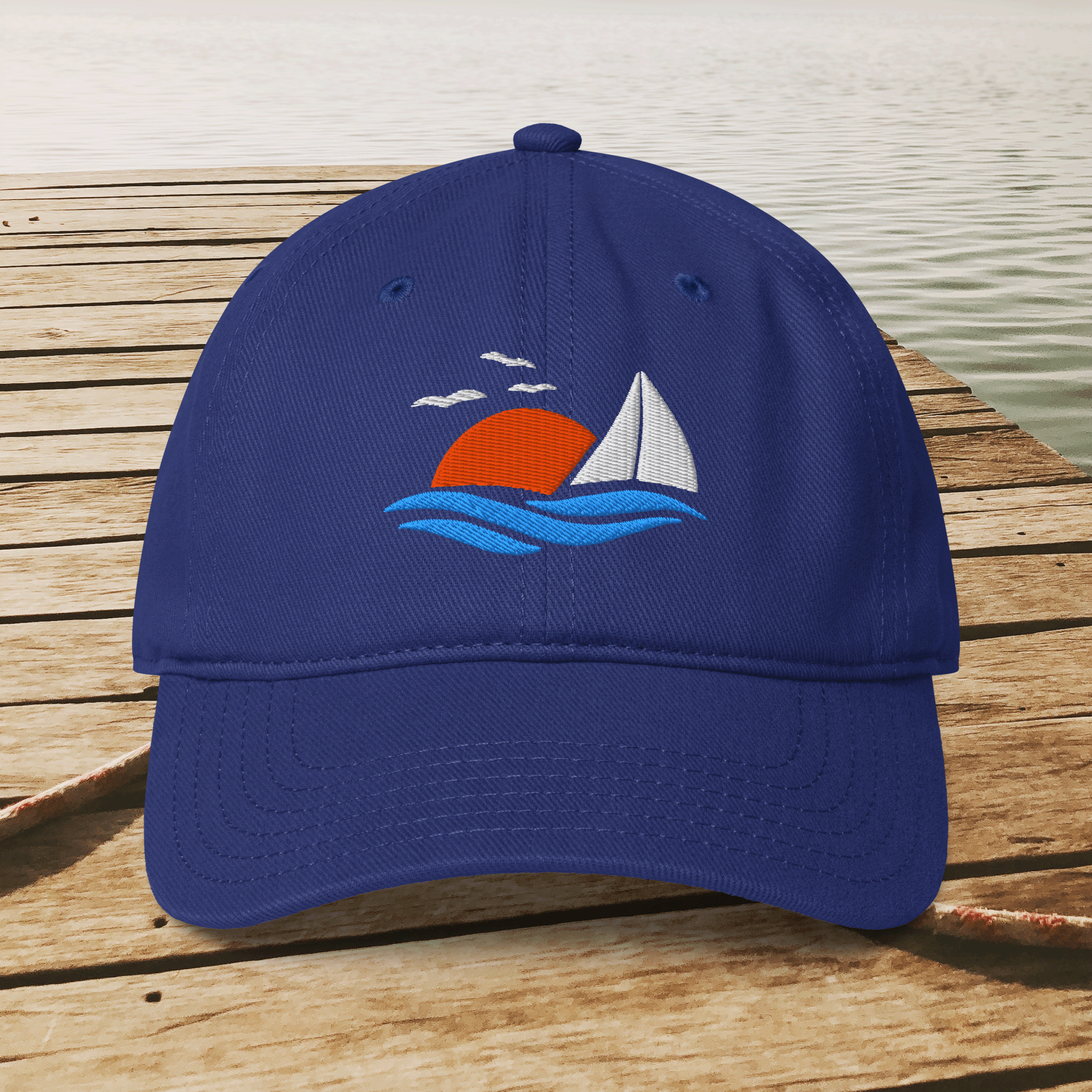 Embroidered Sailboat Sunset Low-profile Ball Cap