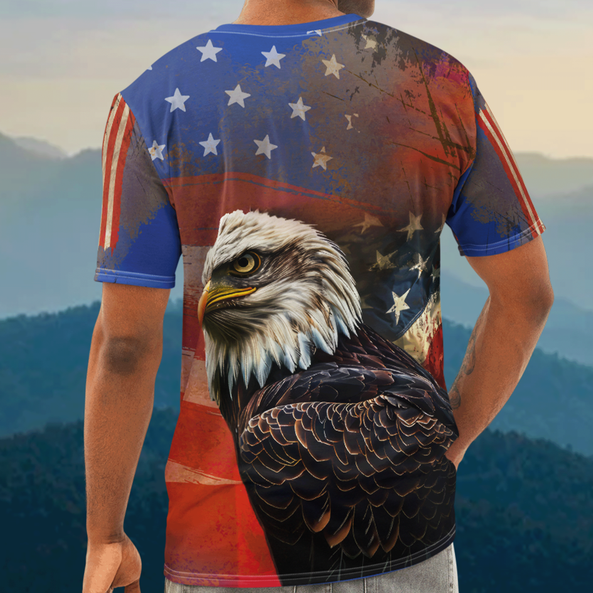 American Flag and Eagle Grunge Streetwear T-shirt