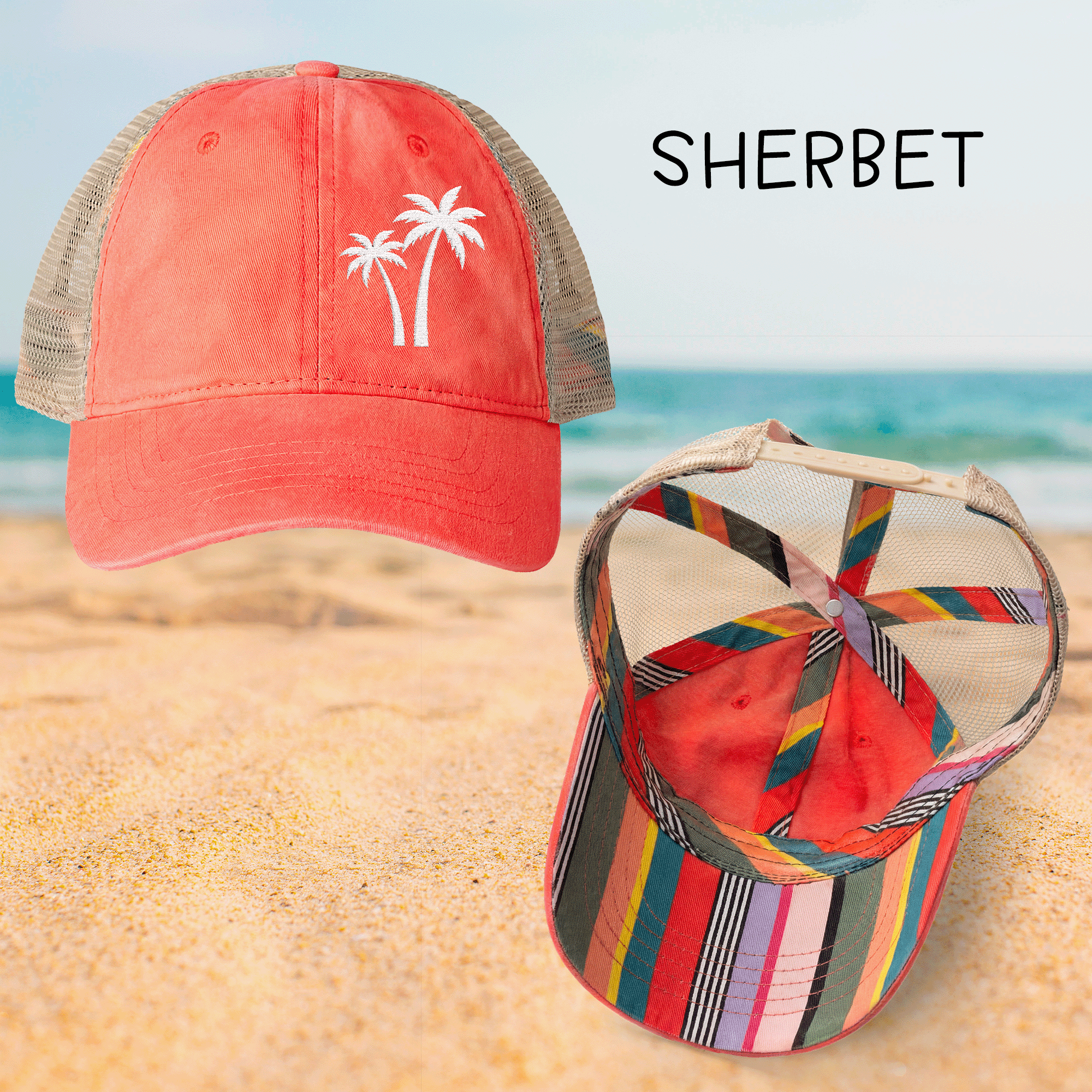 Embroidered White Palm Trees TESS Cap