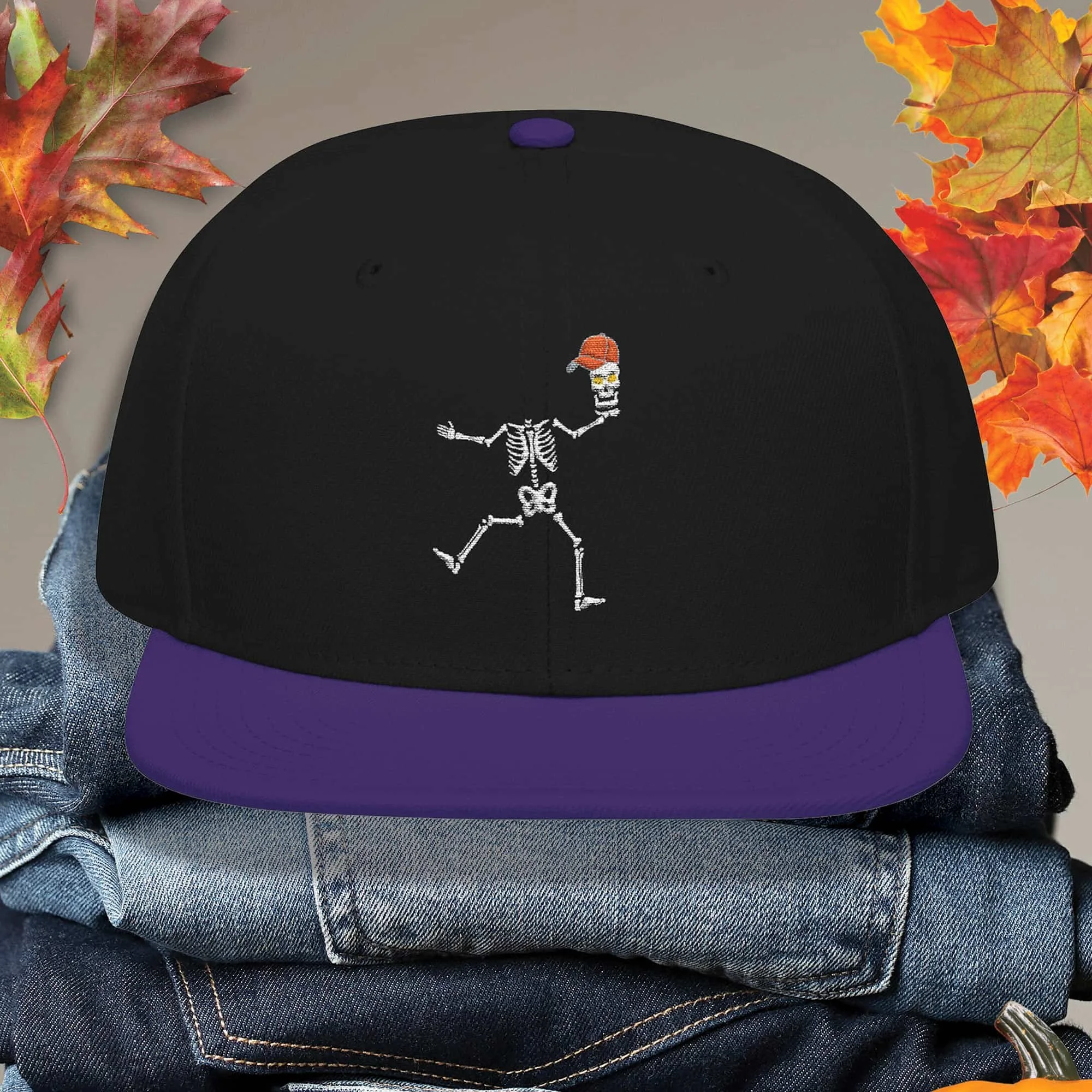 Embroidered Funny Halloween Skeleton Snapback Cap