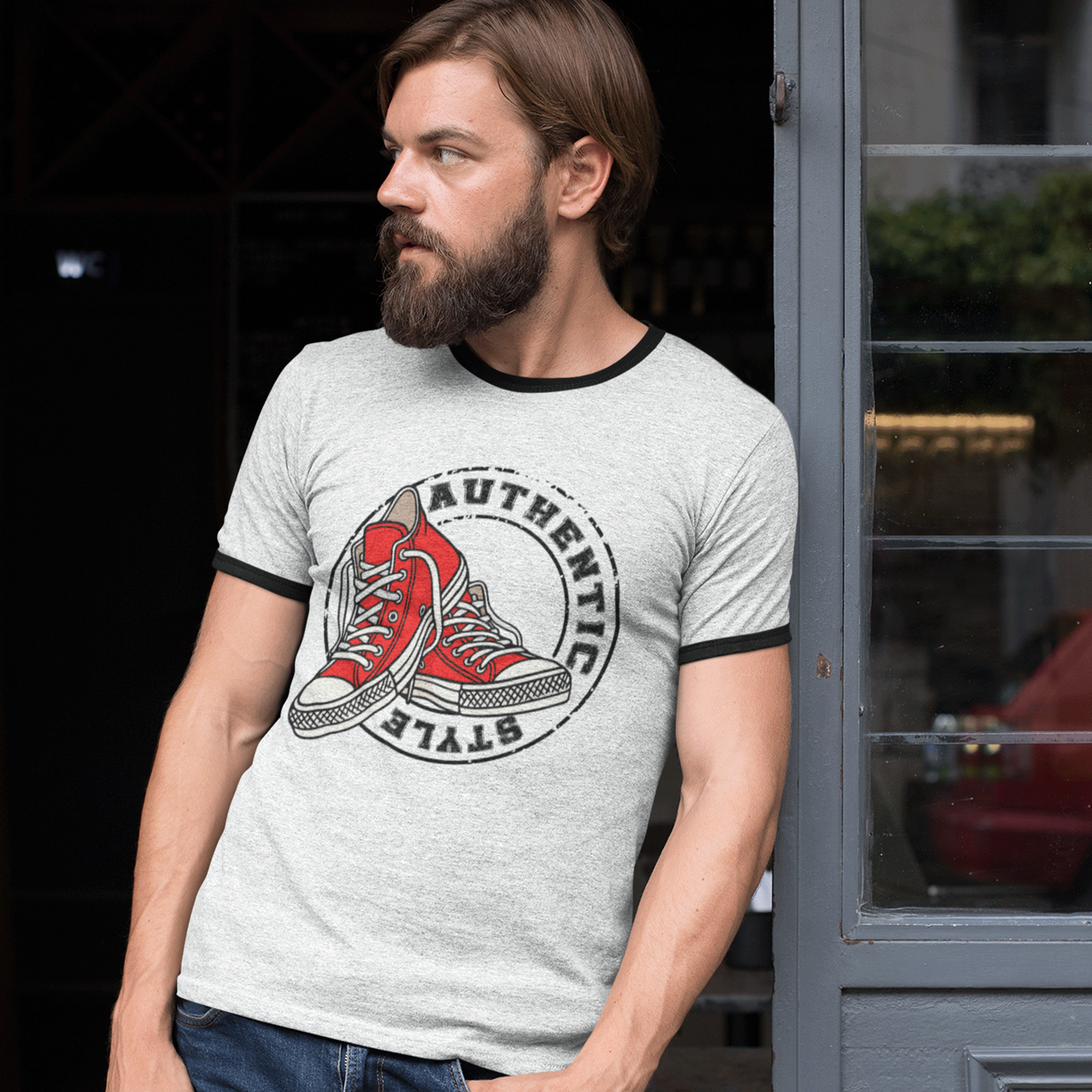 Authentic Style Red Sneakers Ringer T-shirt