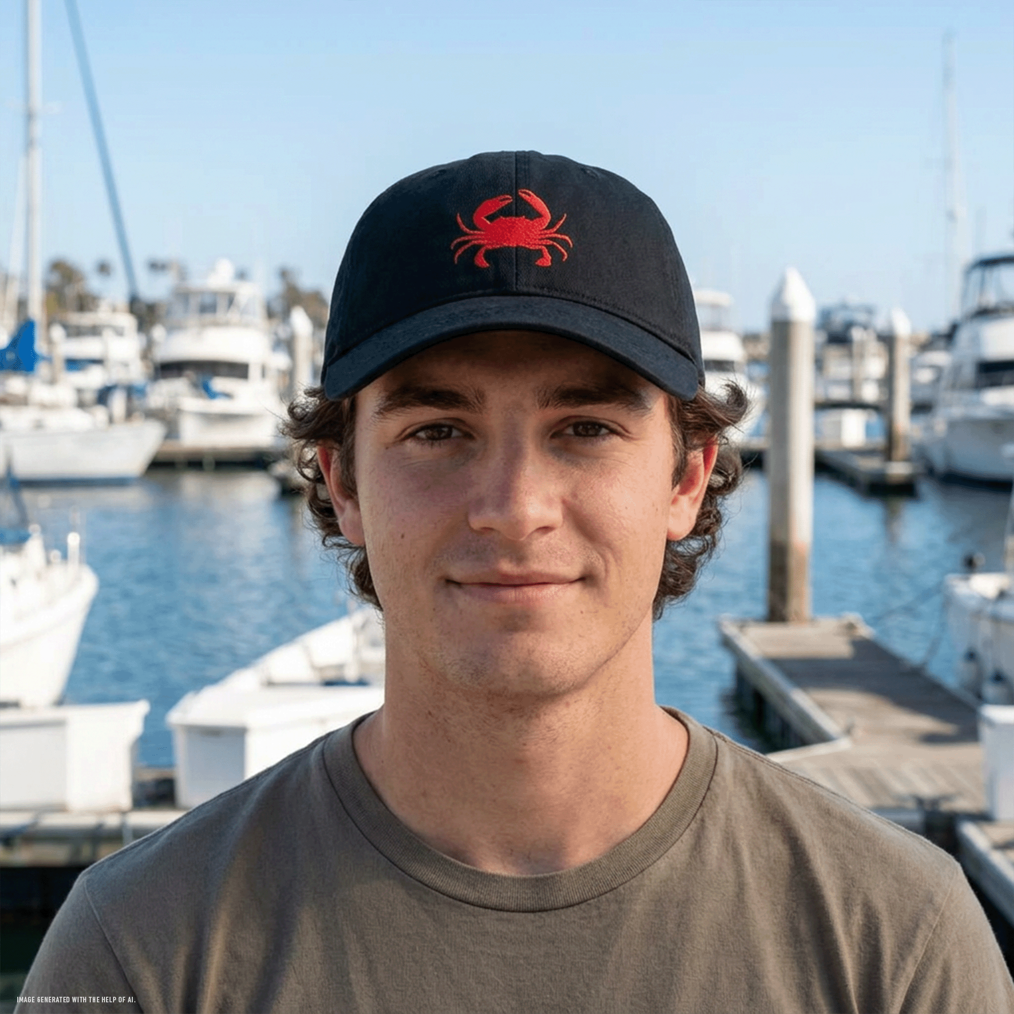 Embroidered Red Crab Coastal Washed Cap