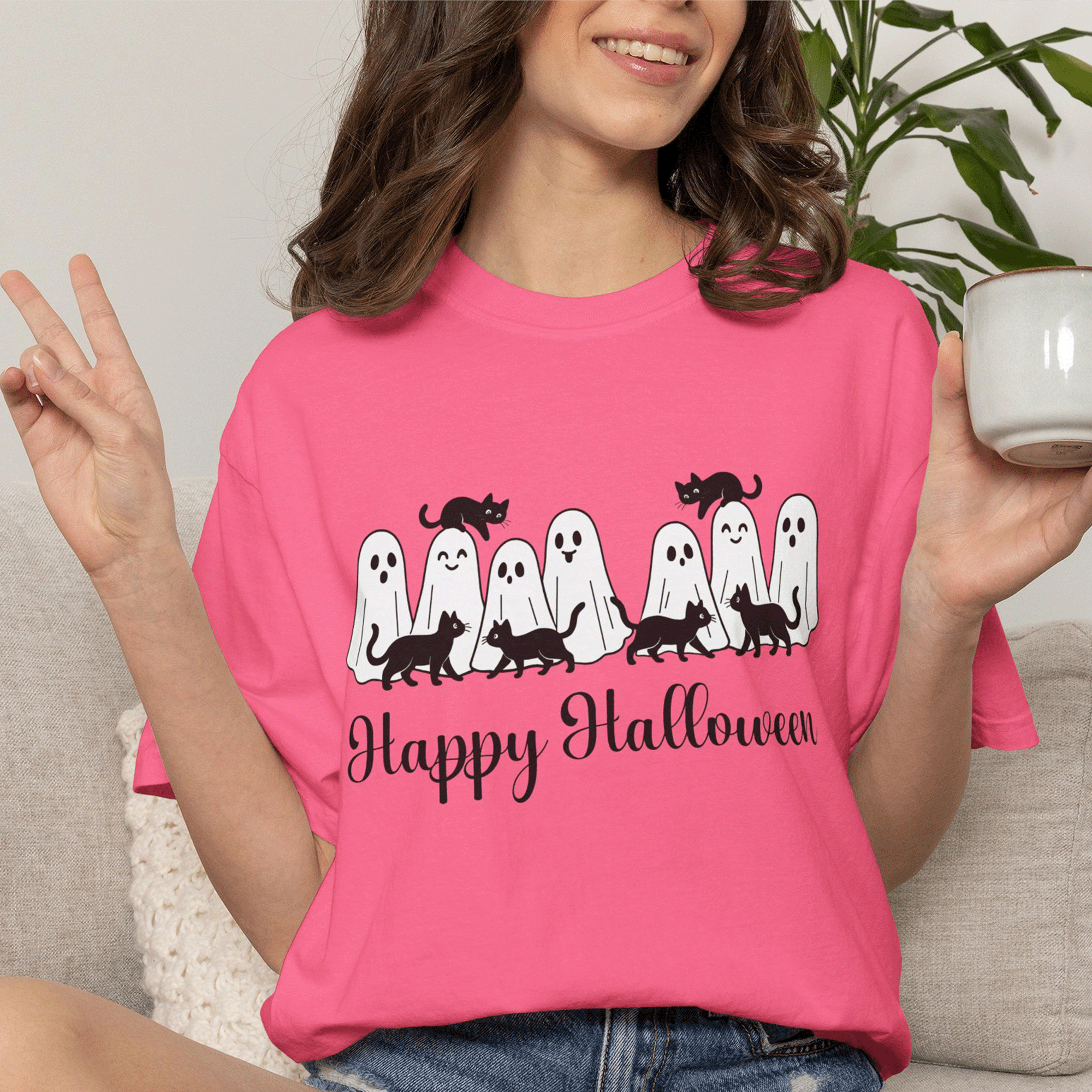 Halloween Ghosts and Curious Cats T-Shirt