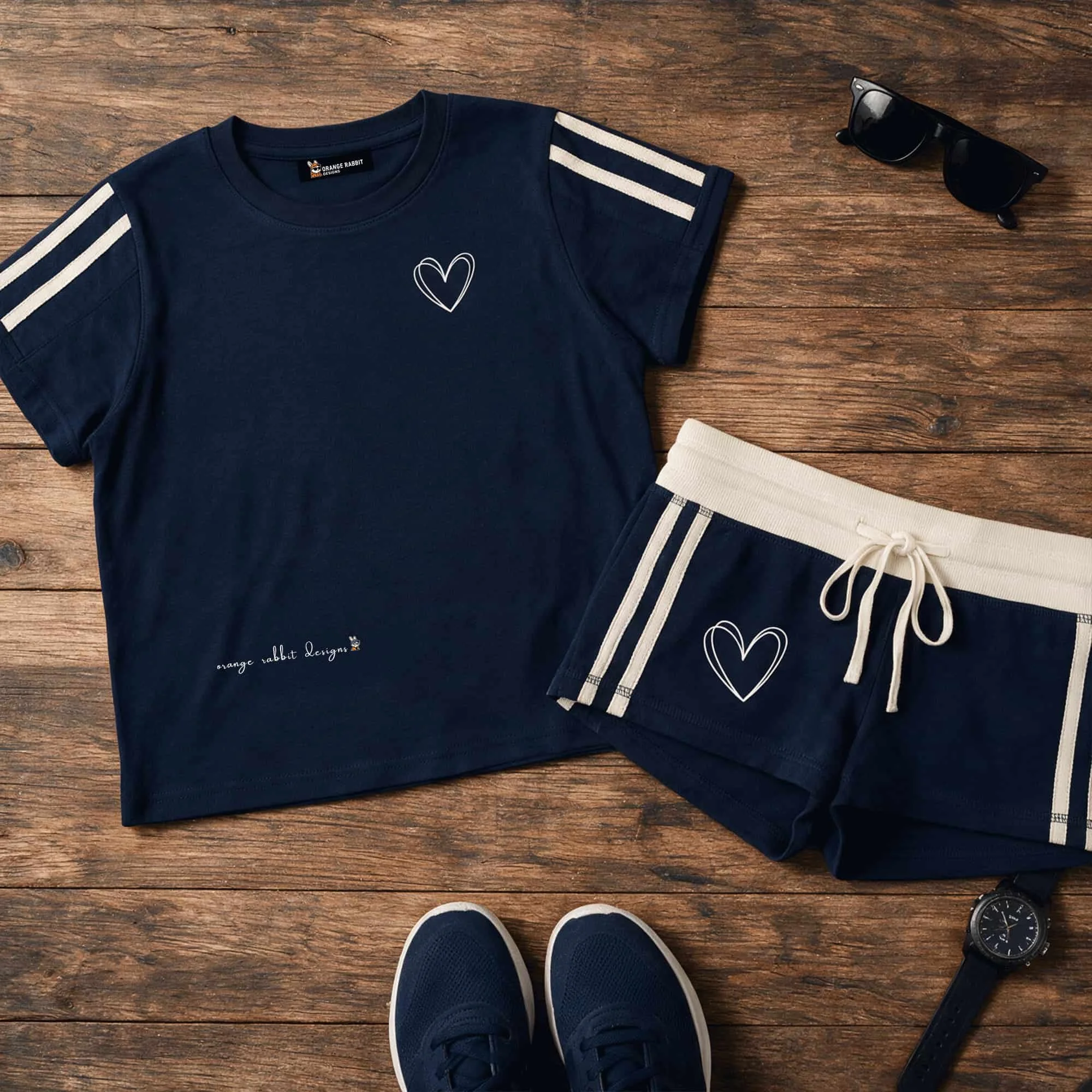 Women's Heart Contrast Stripe Track Shorts & Varsity Tee