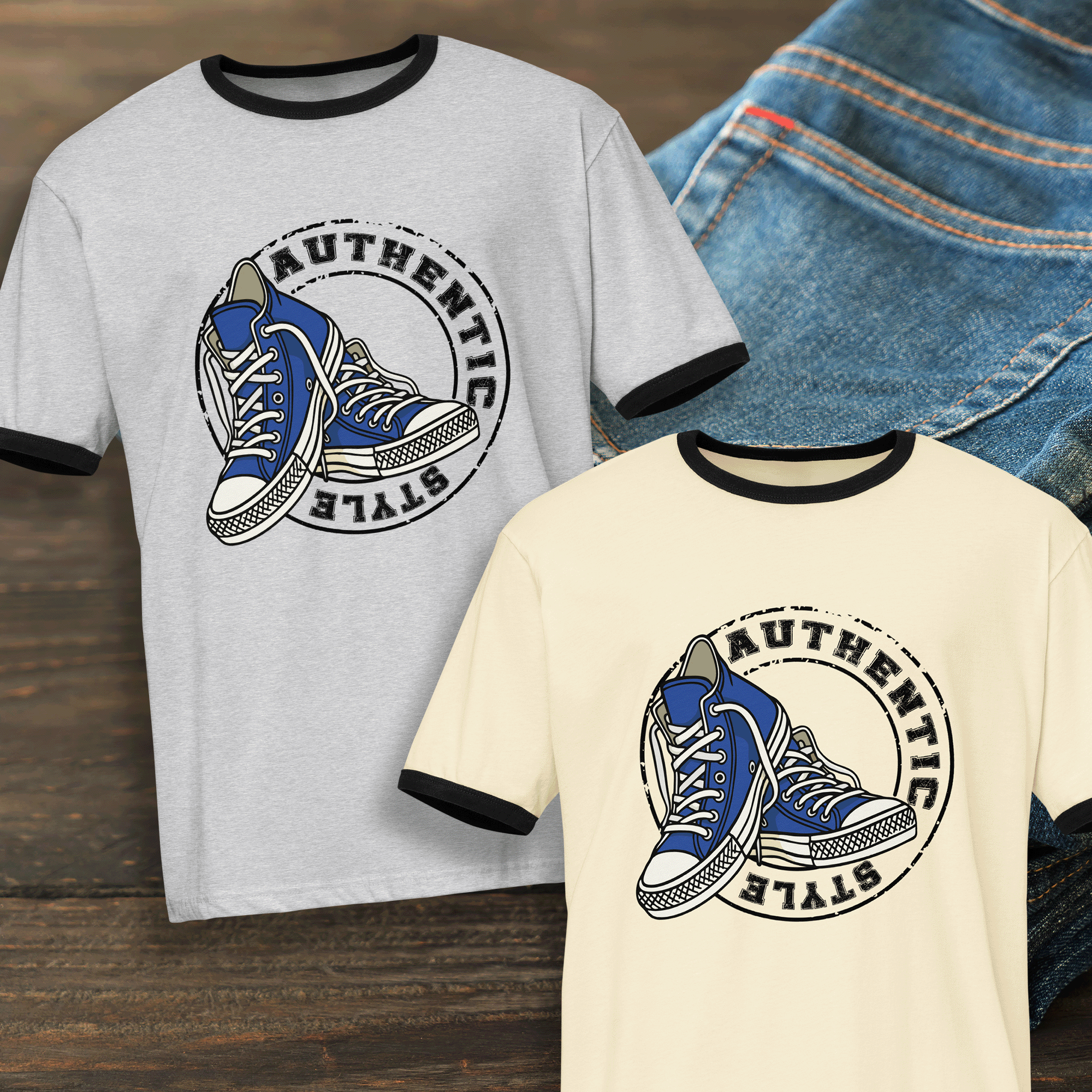 Authentic Style Blue Sneakers Ringer T-shirt