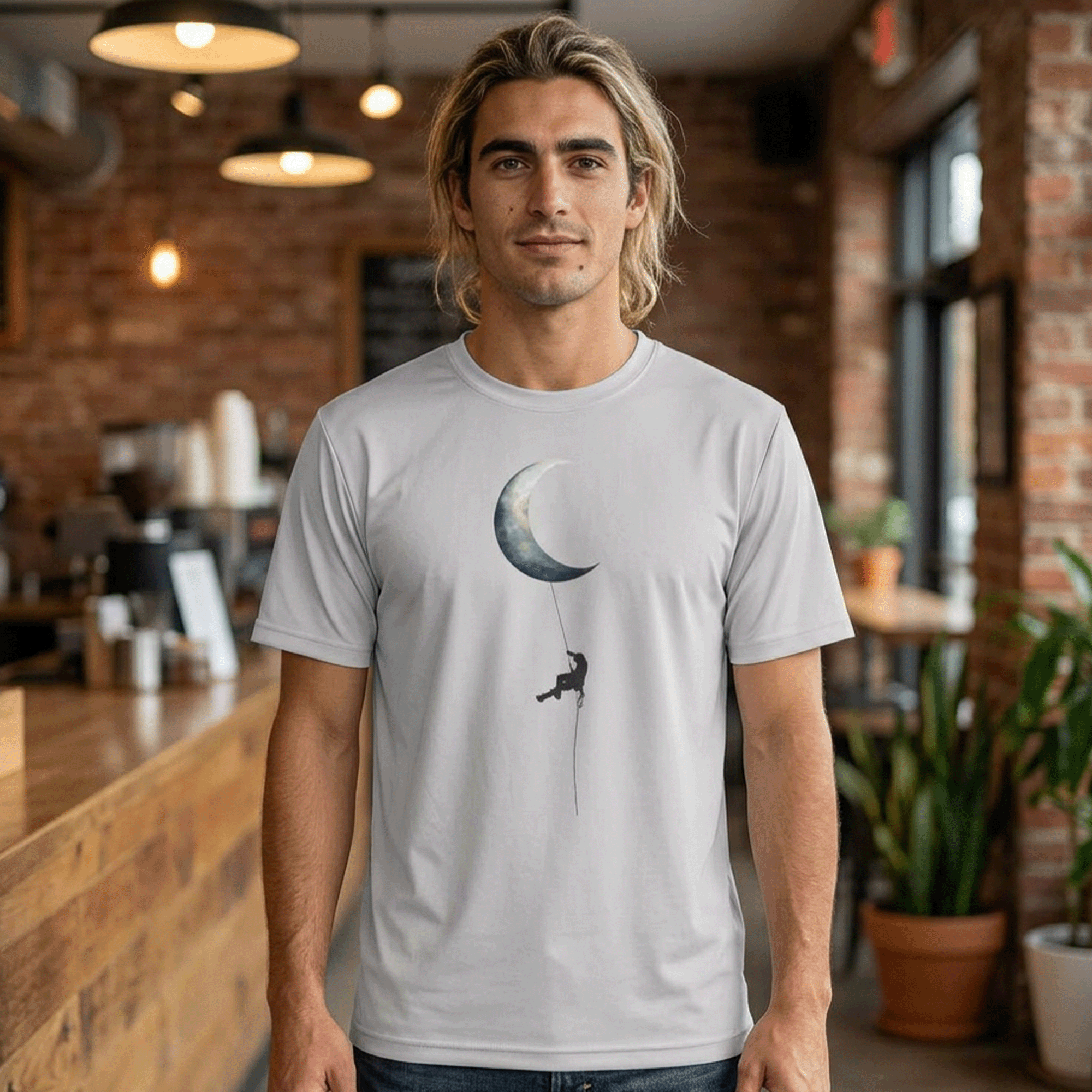 Rock Climber Crescent Moon Minimalist T-Shirt