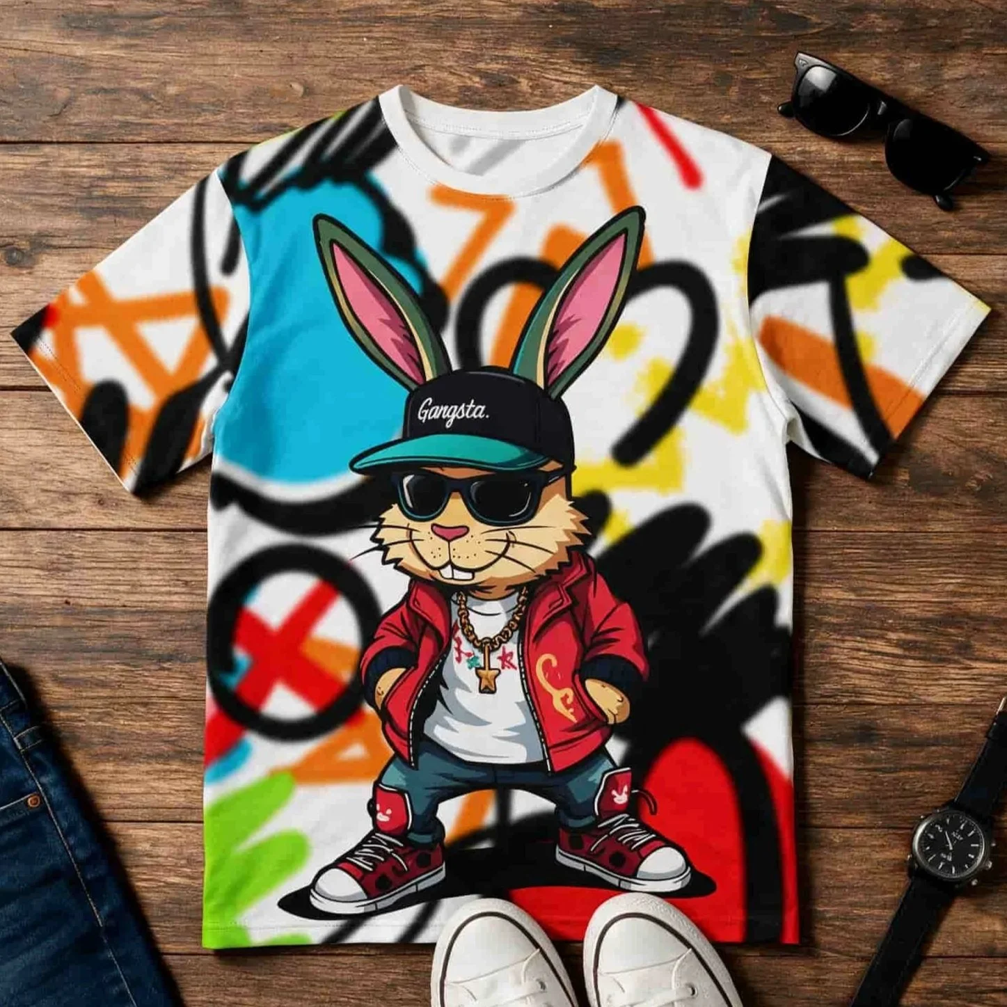 Graffiti Streetwear Gangsta Bunny T-Shirt