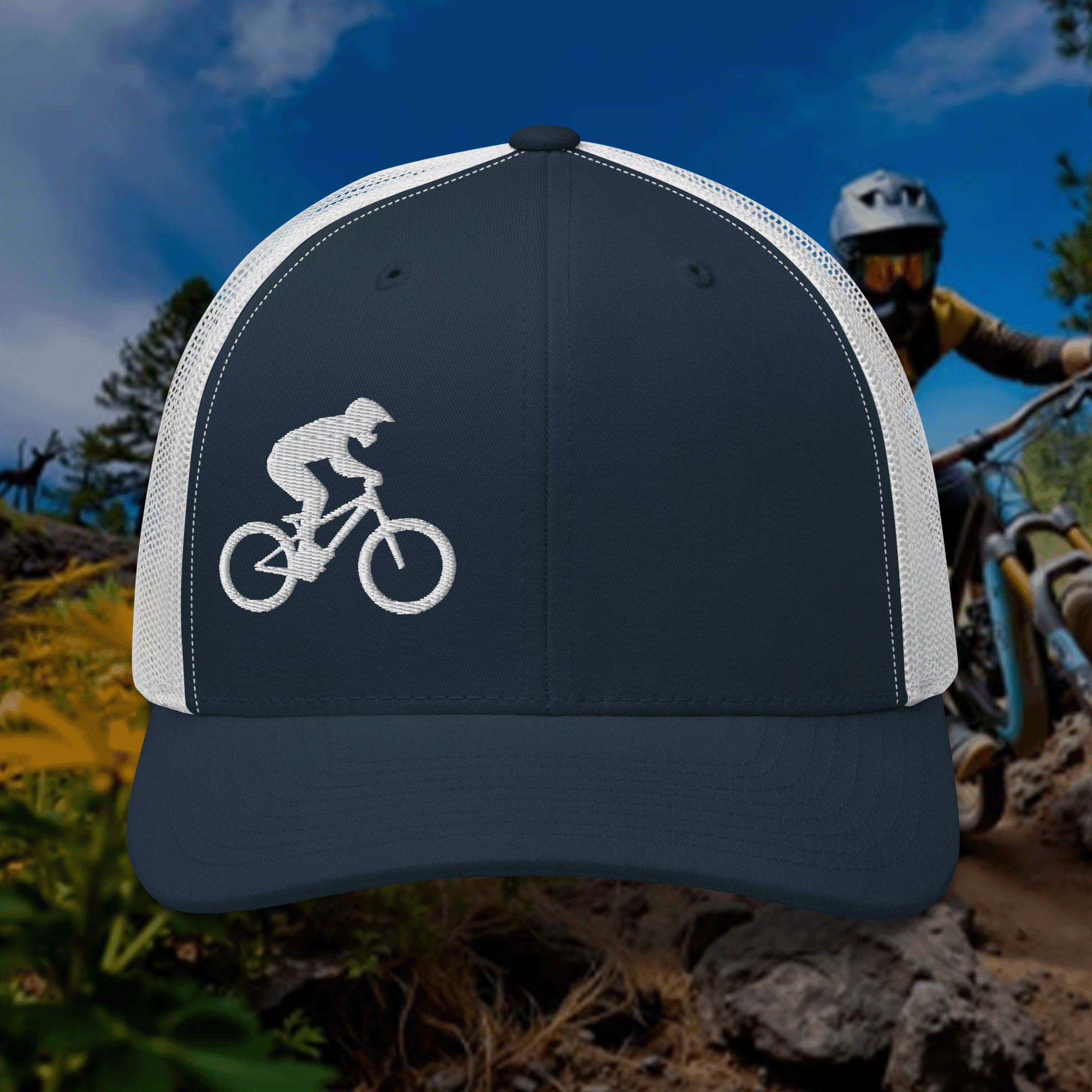 Embroidered Mountain Biker Retro Trucker Hat