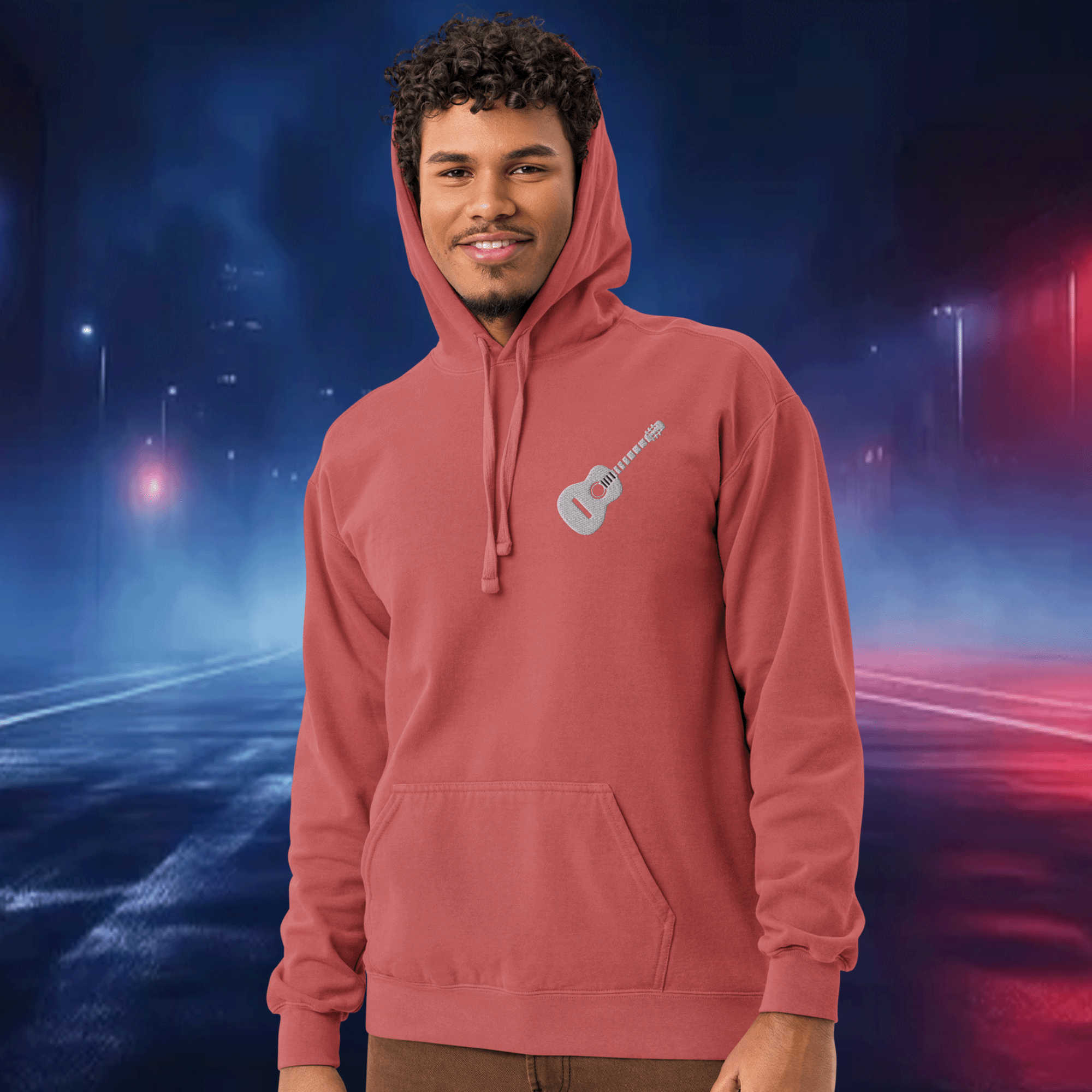 Embroidered Guitar Unisex Garment-Dyed Hoodie