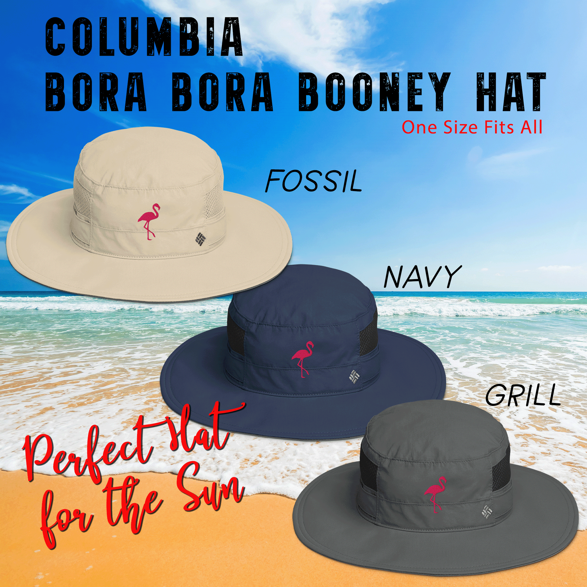 Embroidered Flamingo Columbia Bora Bora Hat