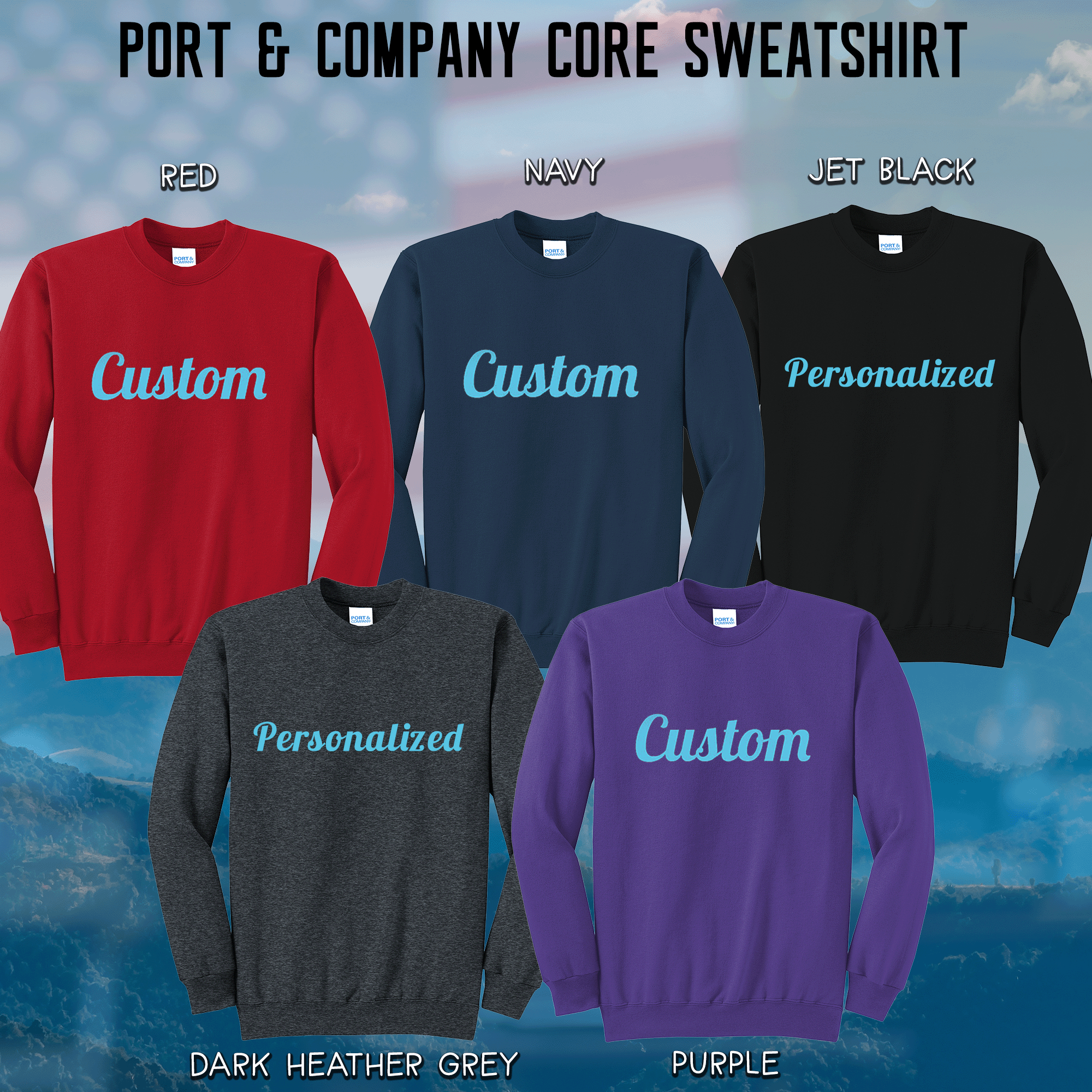 Custom Name or Text Adult Core Fleece Crewneck Sweatshirt