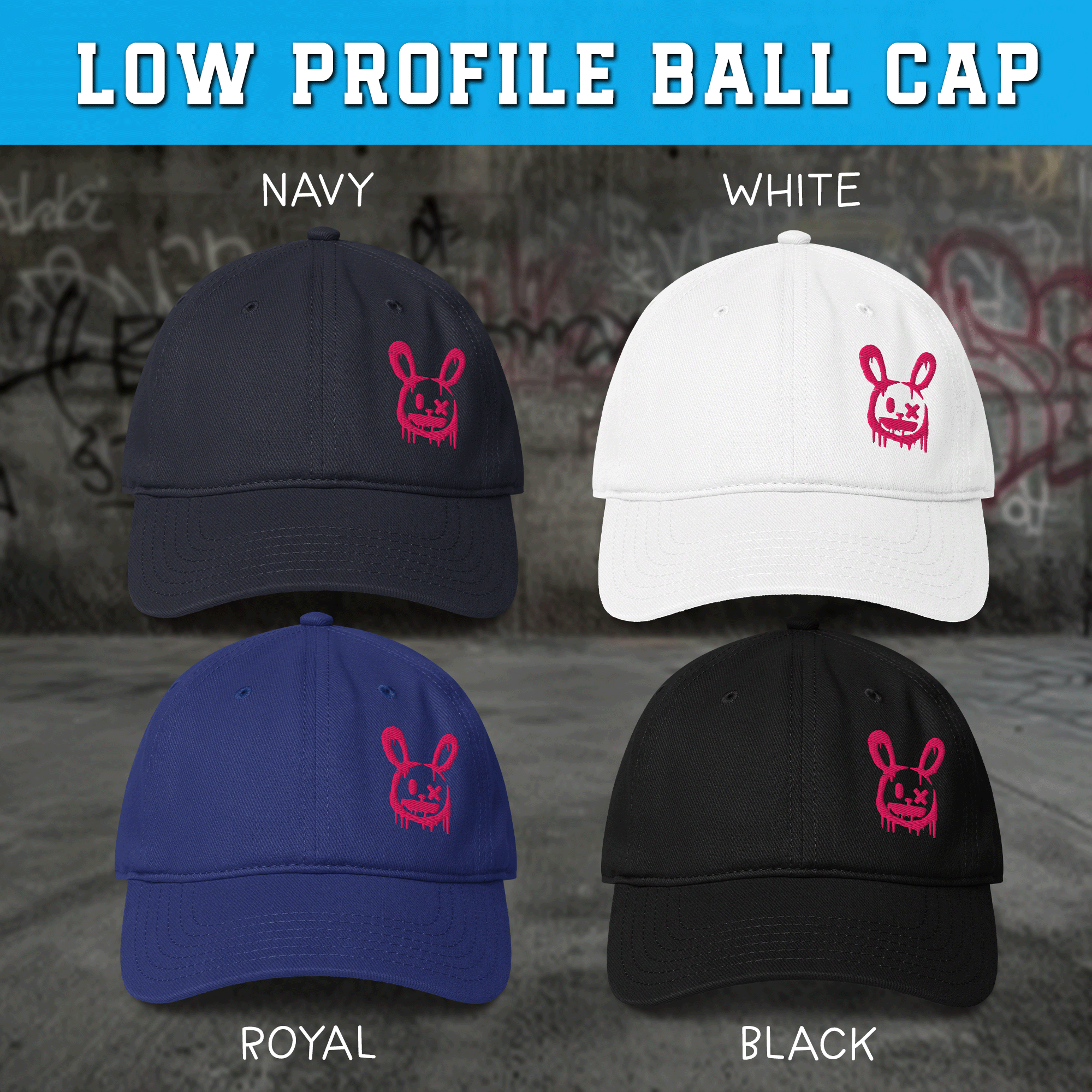 Embroidered Graffiti Pink Bunny Low-profile Cap