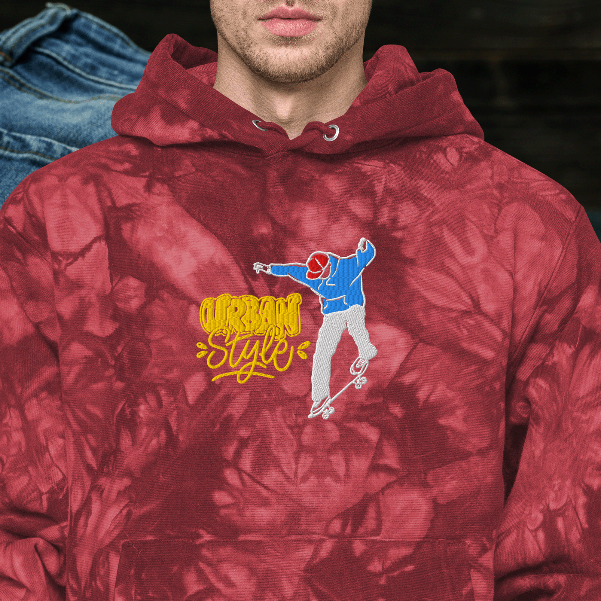 Embroidered Skateboarding Tie-dye Champion Hoodie
