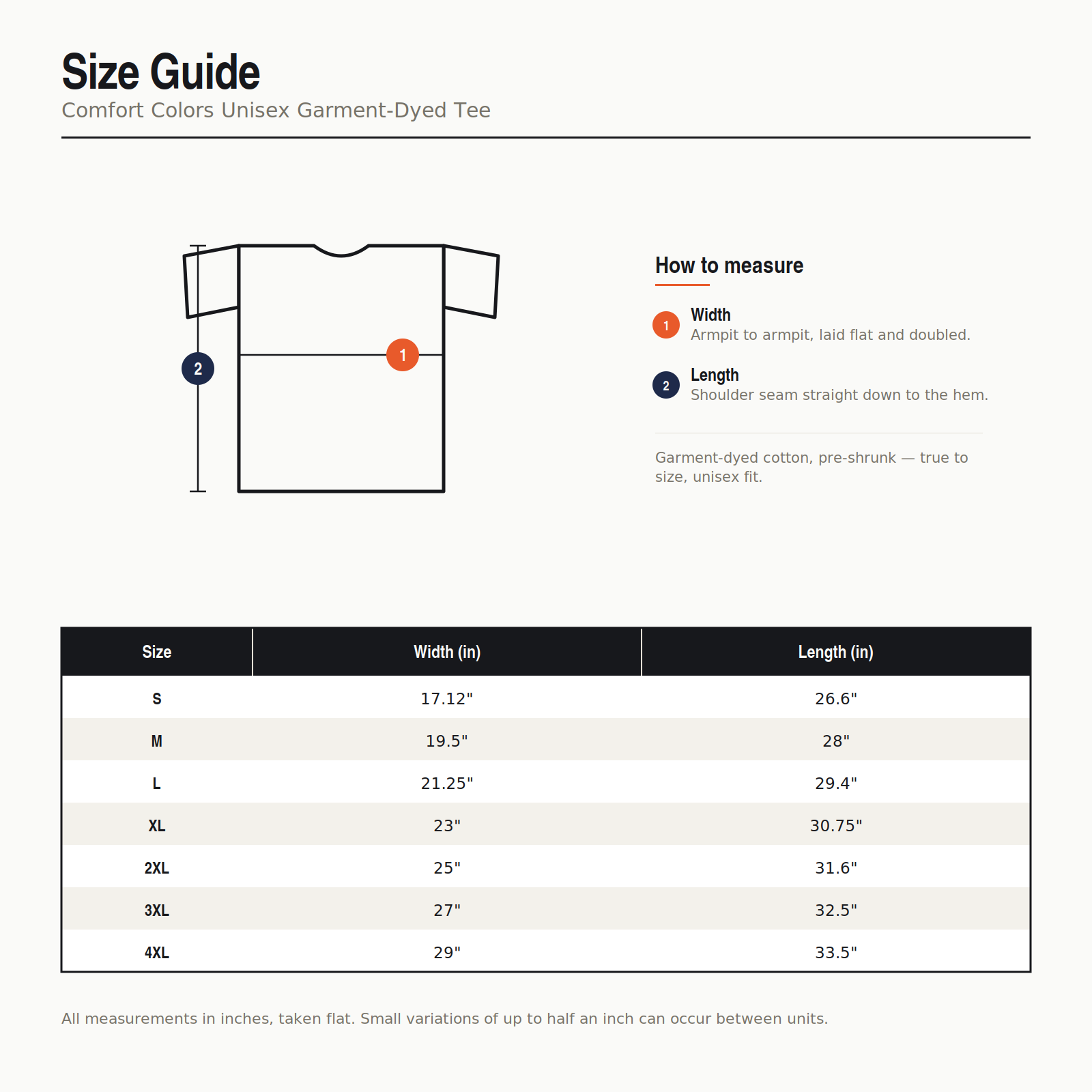 Orange Rabbit Sizing chart