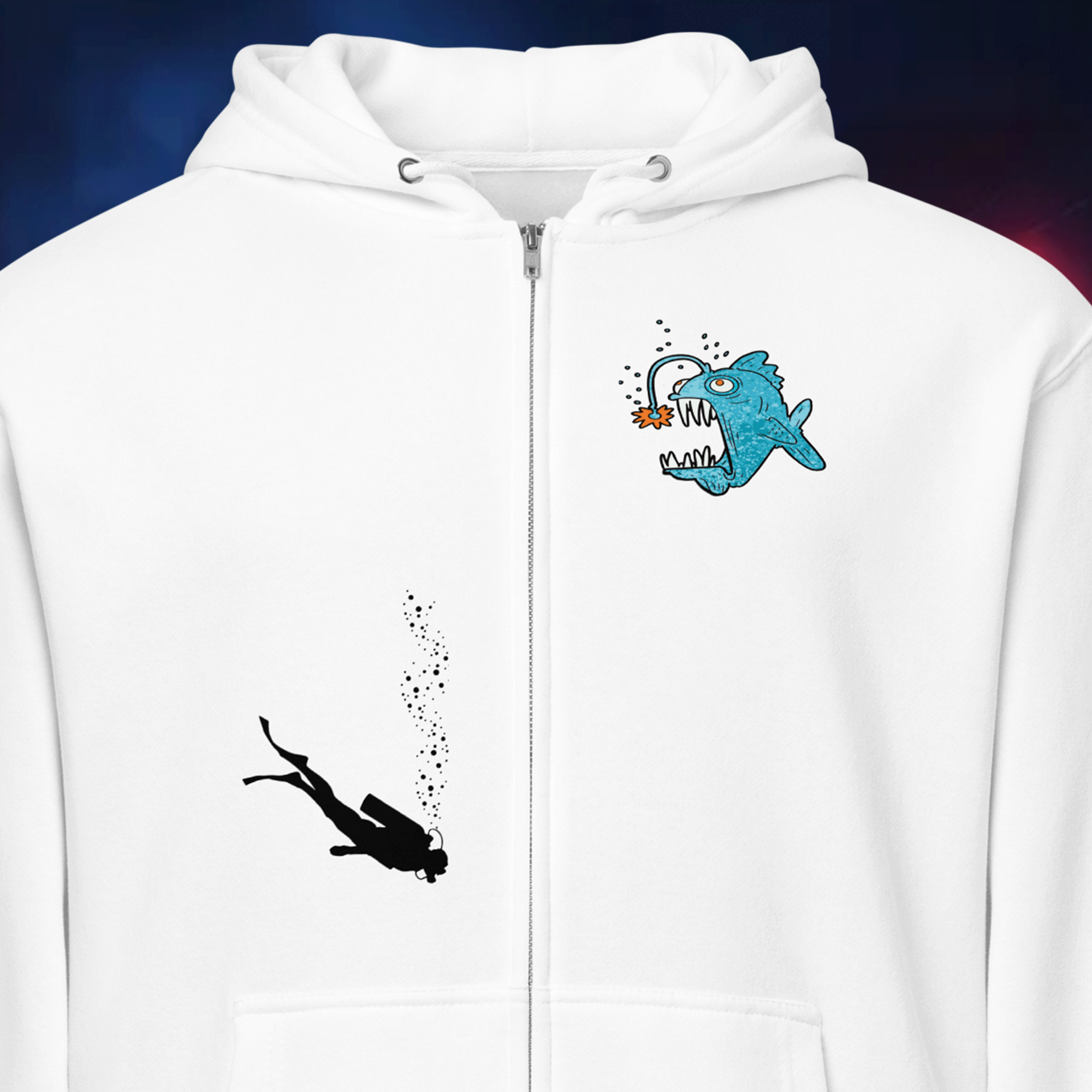 Funky Fish and Scuba Diver Unisex Full Zip Hoodie Jacket
