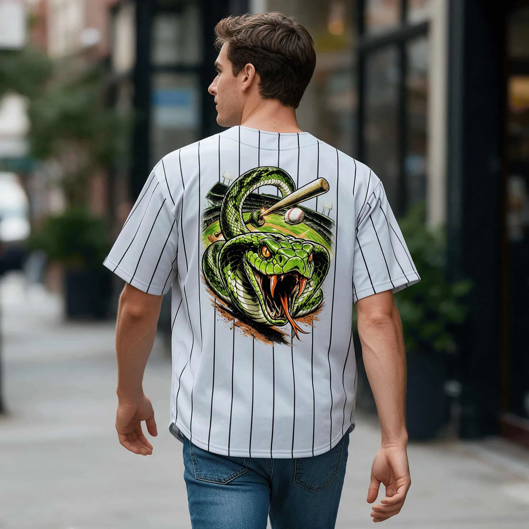 Green Cobra Pinstripe Baseball Jersey