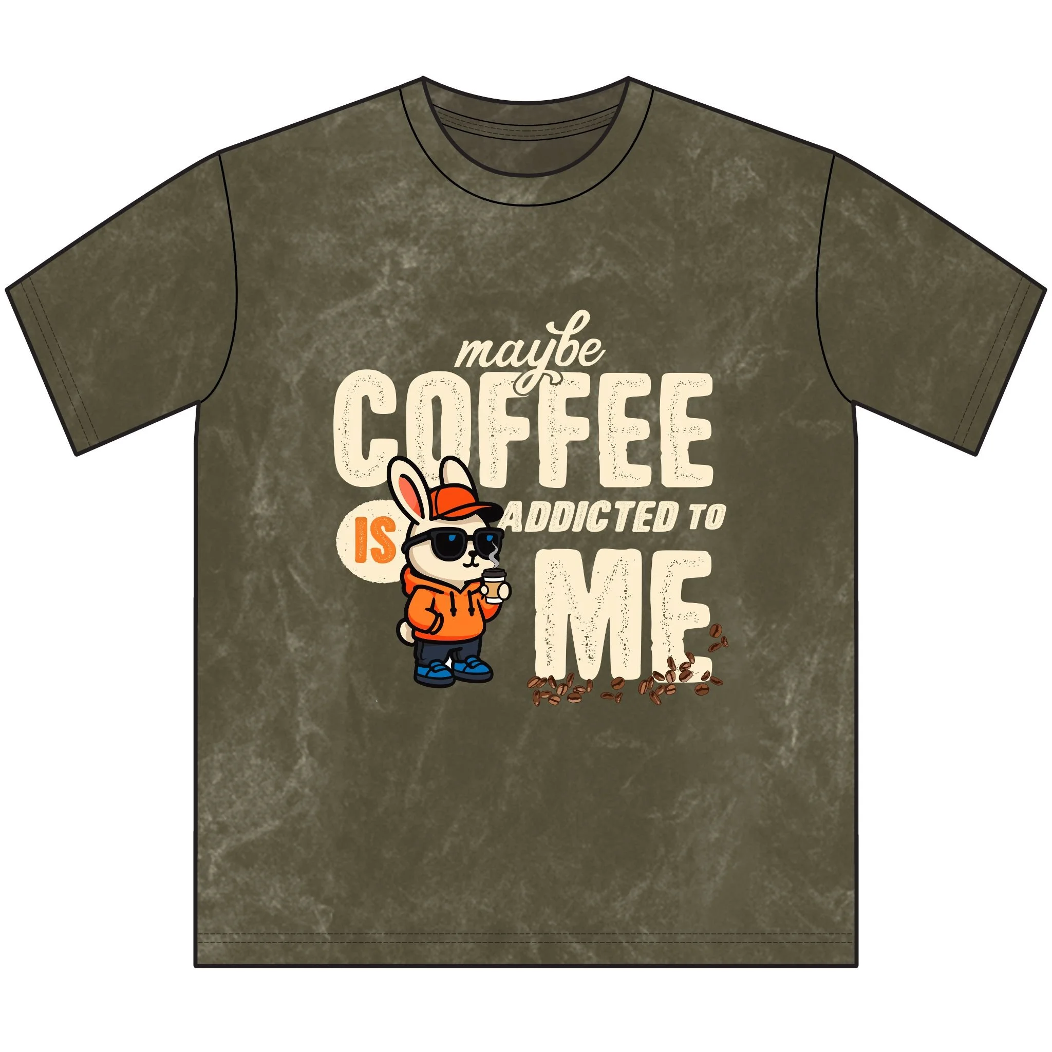 Maybe Coffee Is Addicted To Me Mineral Washed Crewneck Tee Front, Vintage Olive (1).jpg