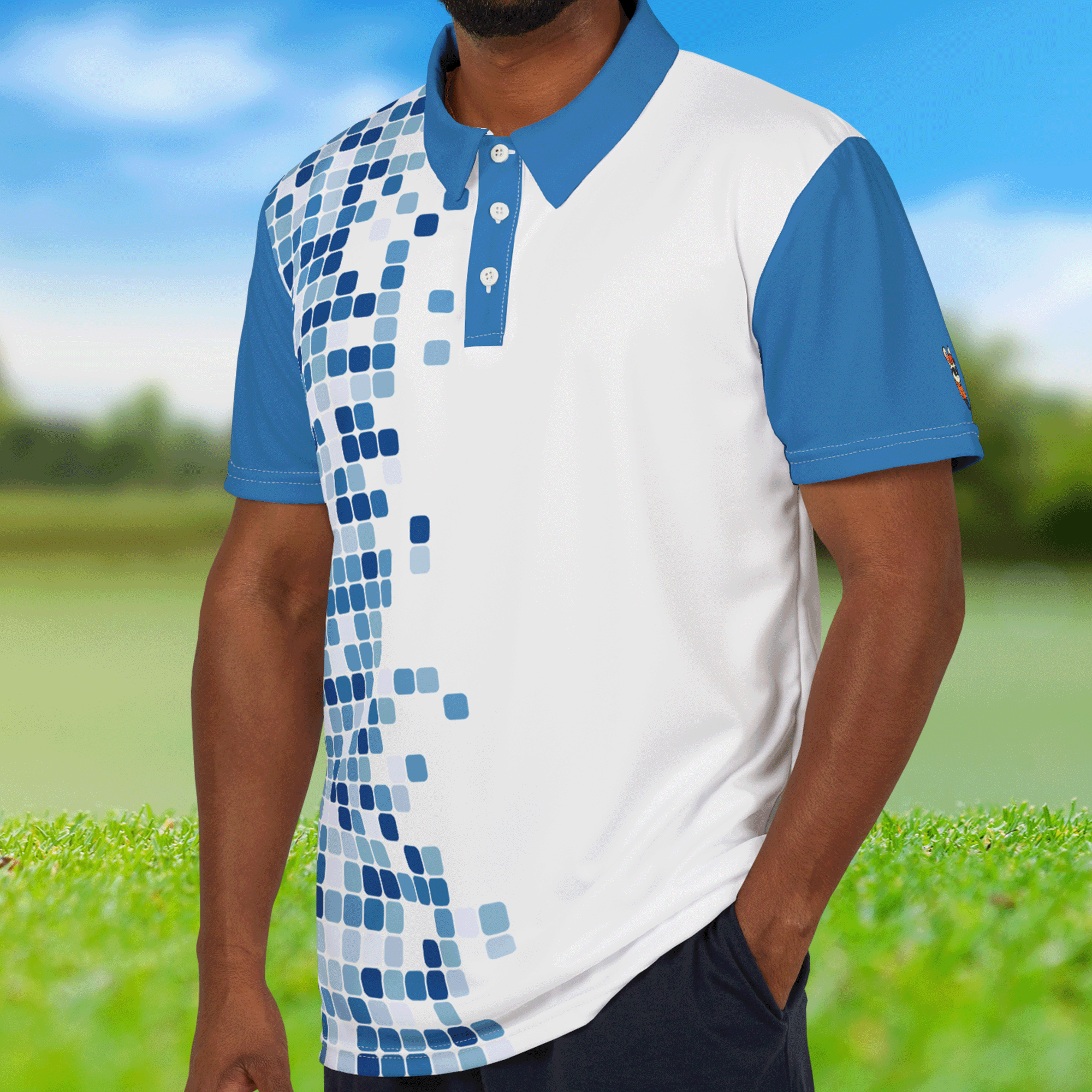 Blue Pixel Pattern Polo Shirt